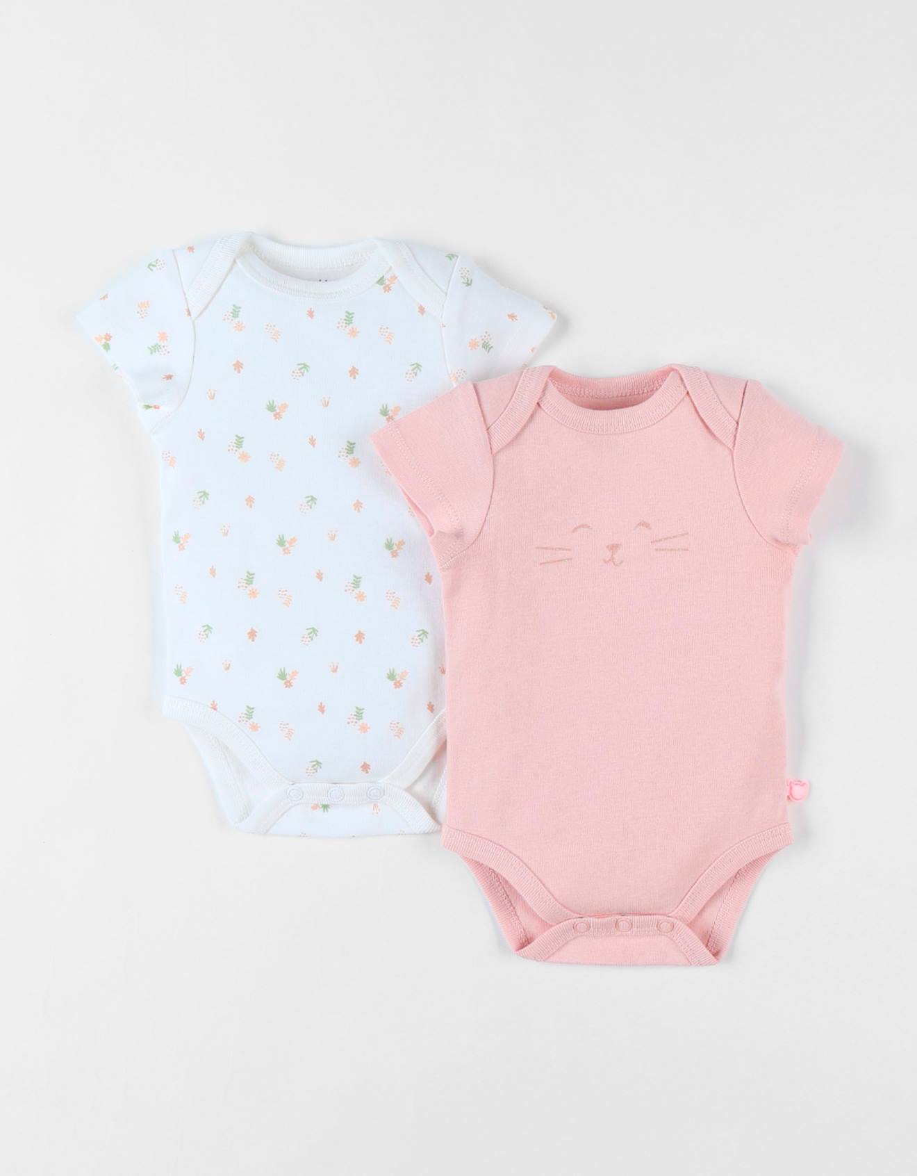 Lot De 2 Bodies Fleuris Et Guépard En Coton Rose