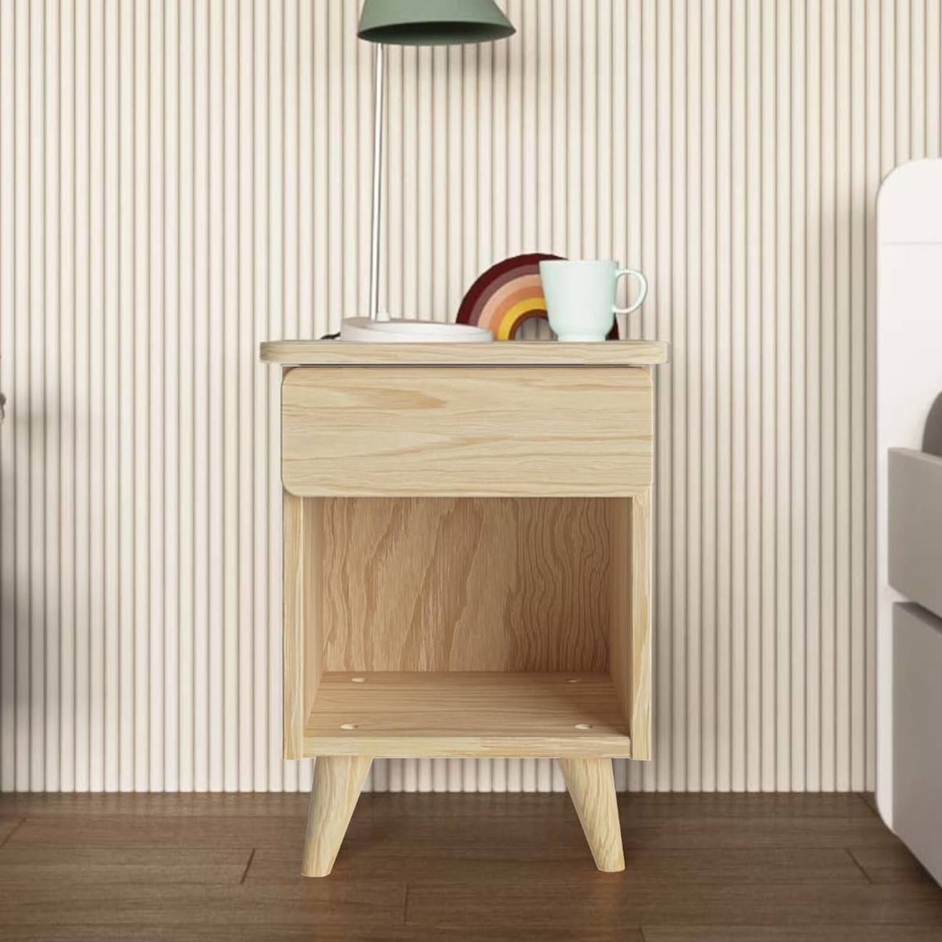 Chevet Avec Tiroir Bois Massif Lilow Bois Naturel