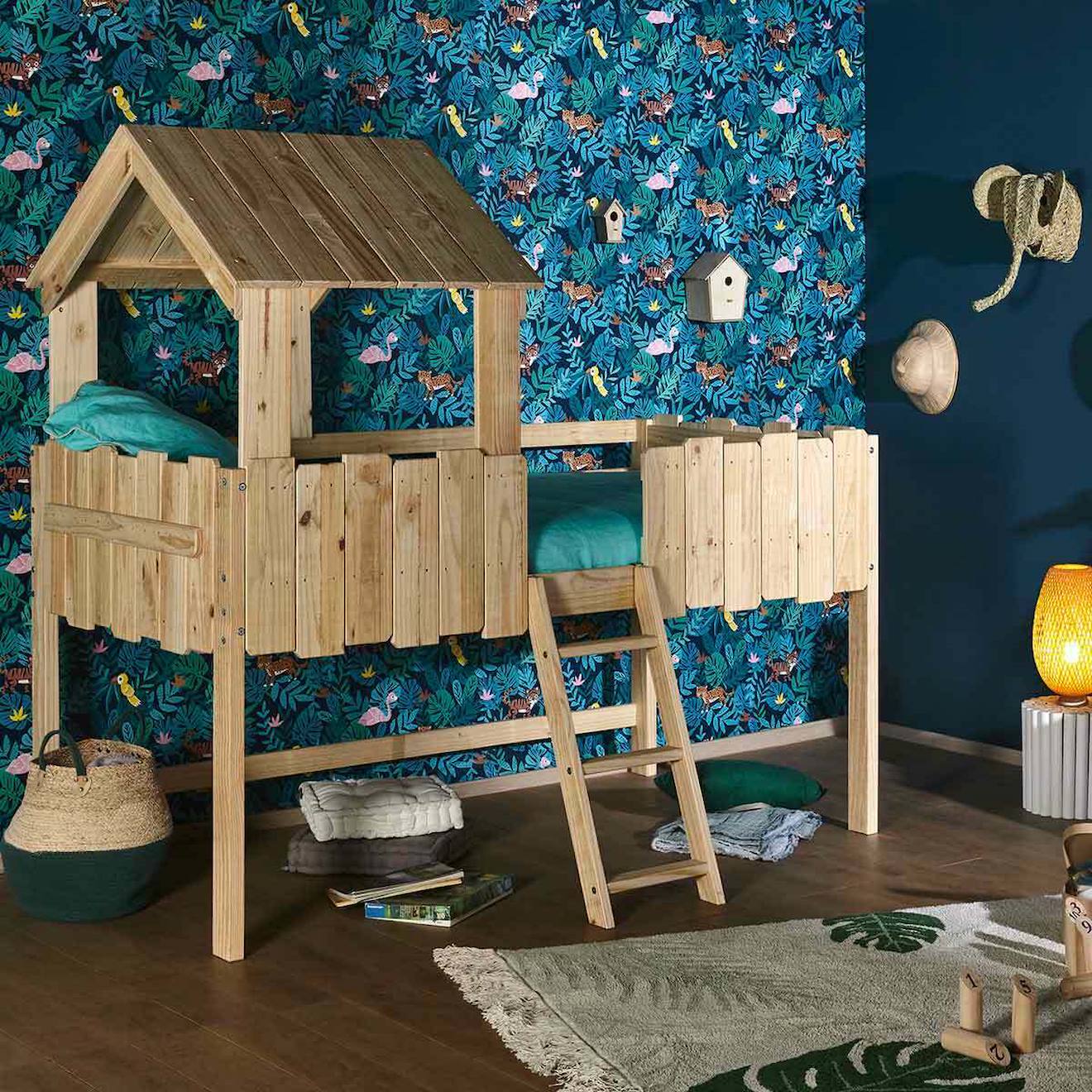 Lit Cabane Mi-hauteur Bois Massif Donnie Bois Naturel