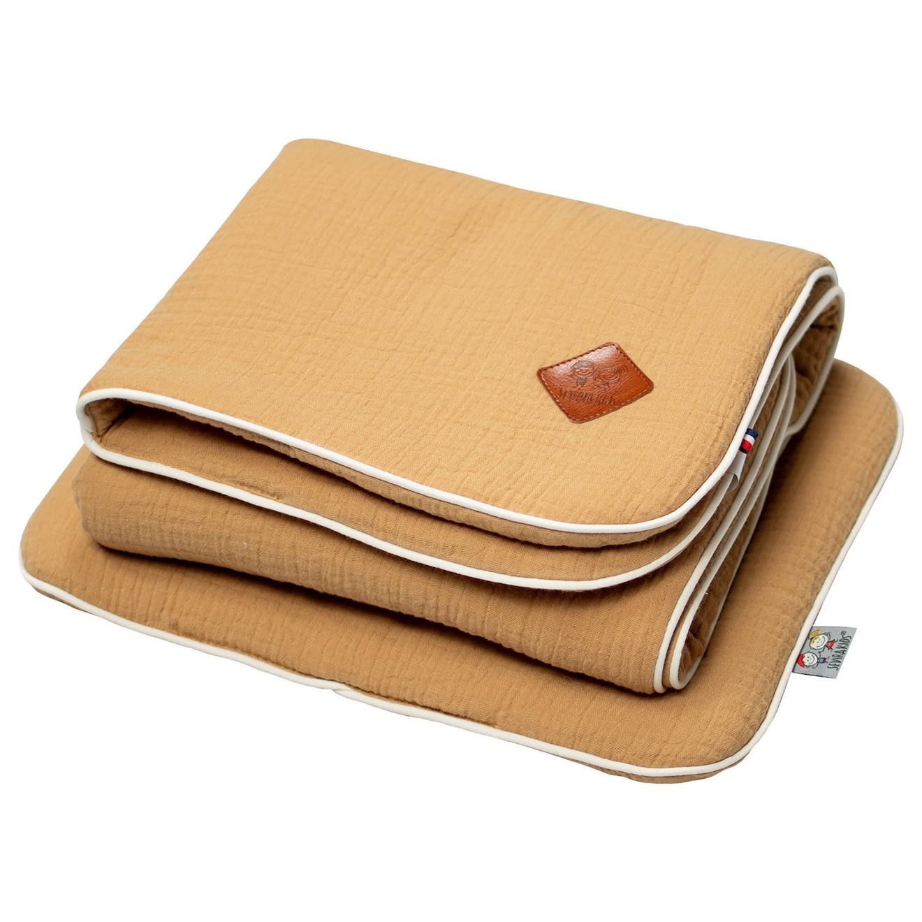 Ensemble Couverture Et Coussin En Gaze De Coton Pour Berceau Et Couffin Jeanne Camel