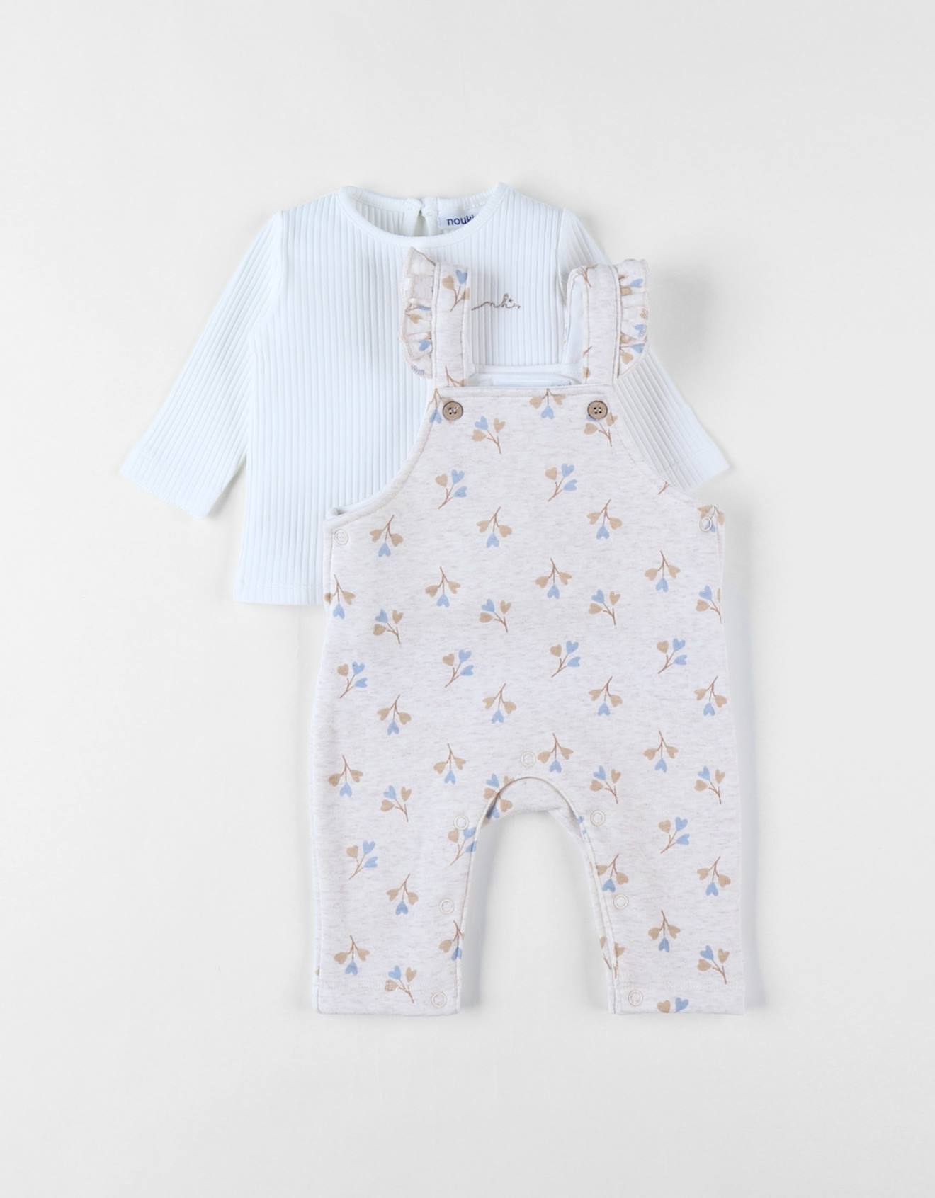 Ensemble Salopette + T-shirt Coeurs Beige