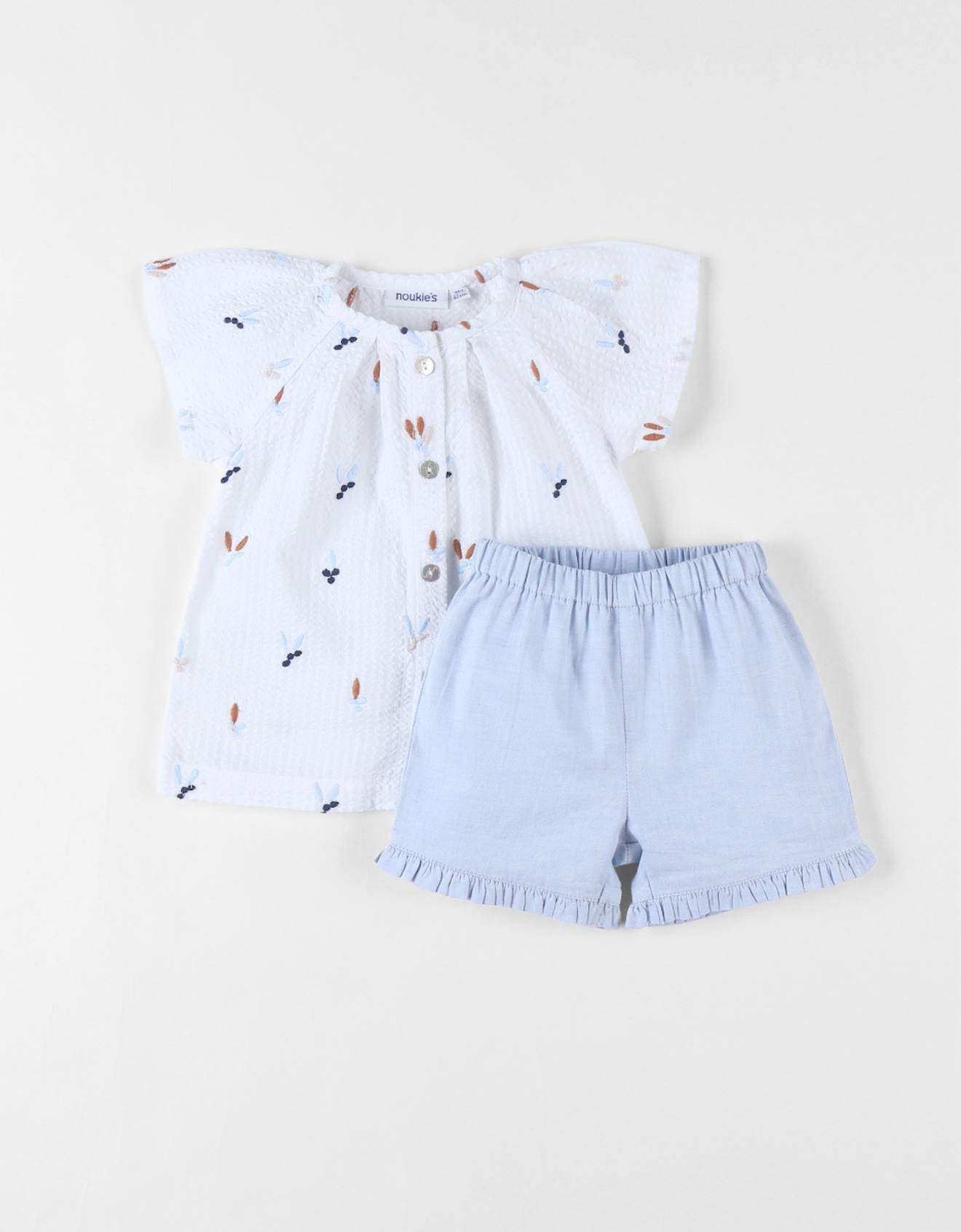 Noukies - Set Blouse Brodé Fleuri + Short Bleu