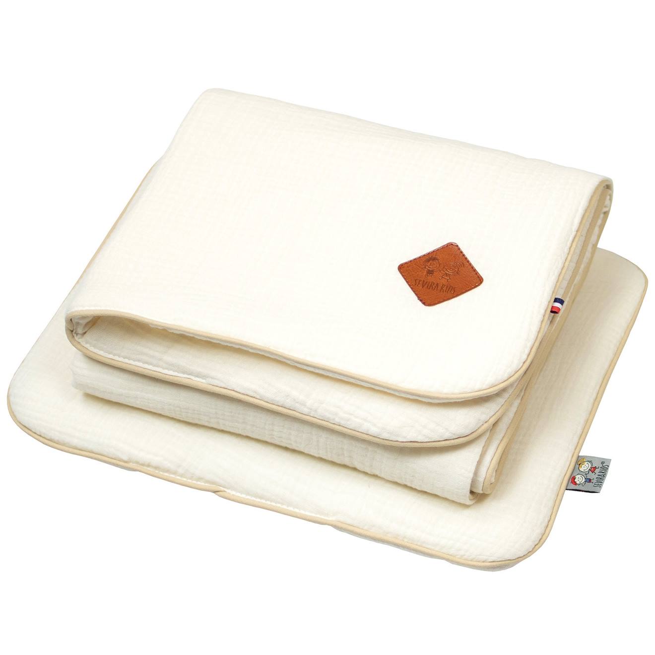 Set Berceau Couverture Et Coussin En Gaze De Coton Jeanne Écru