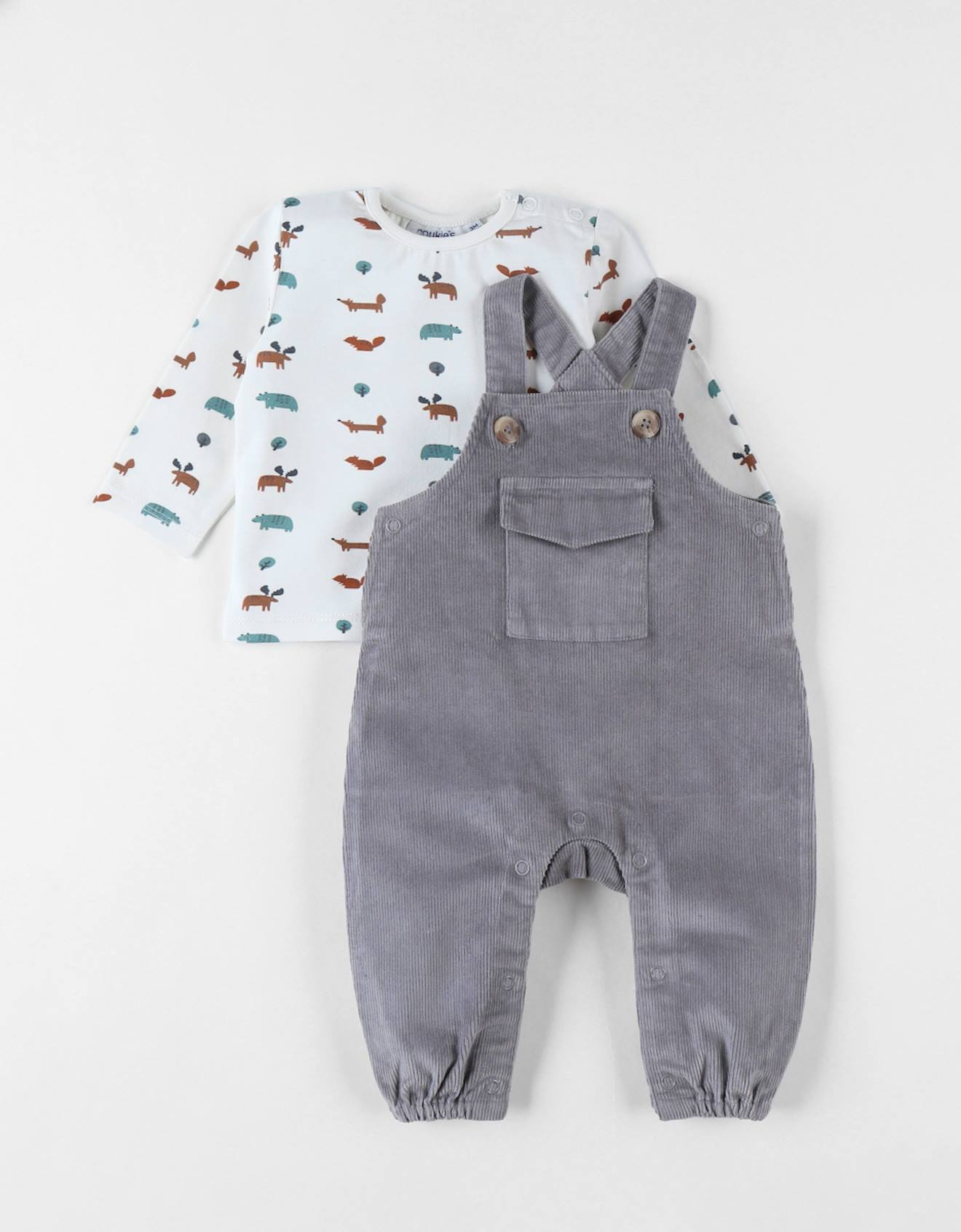 Noukies - Set Salopette + T-shirt Velours Côtelé Gris
