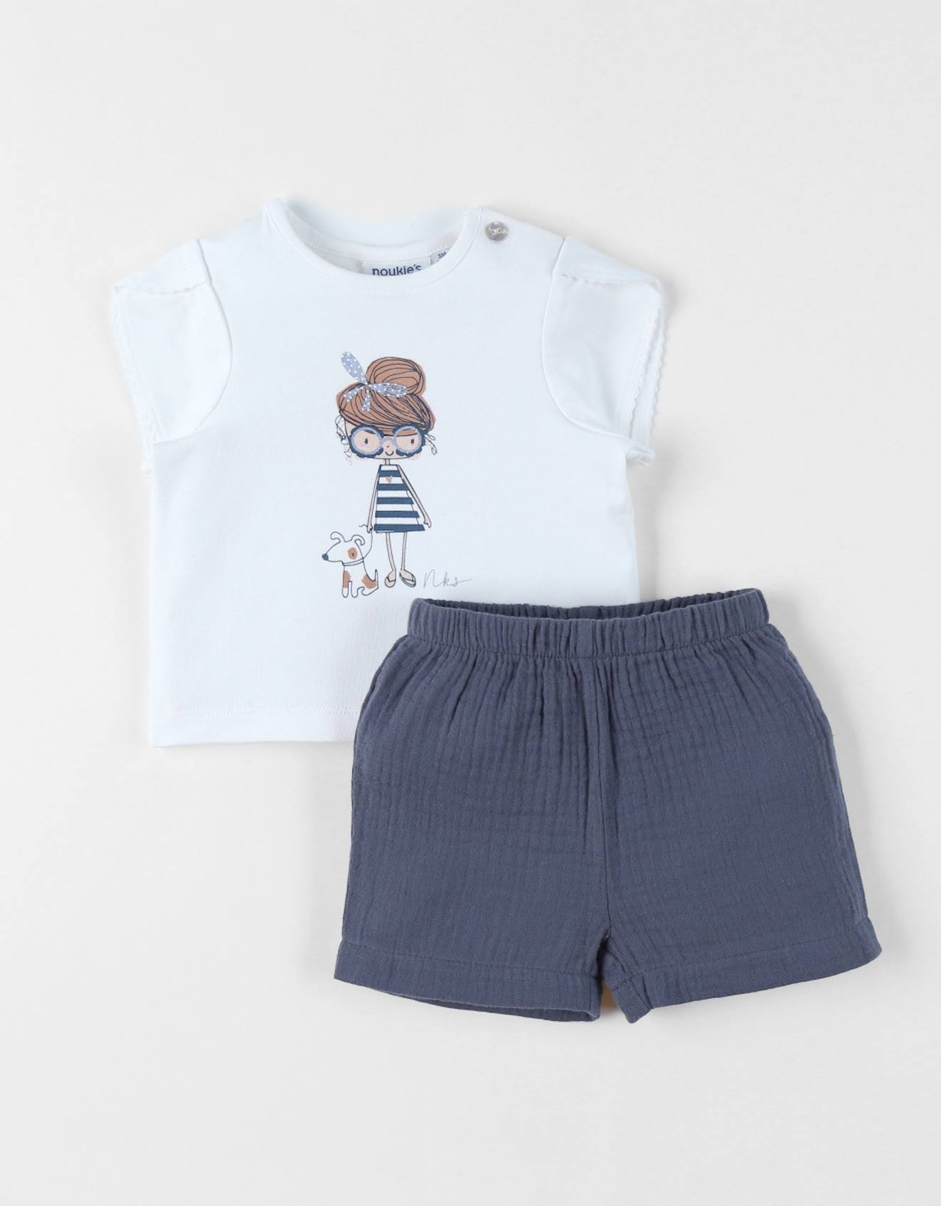 Noukies - T-shirt Avec Short Coton Blanc