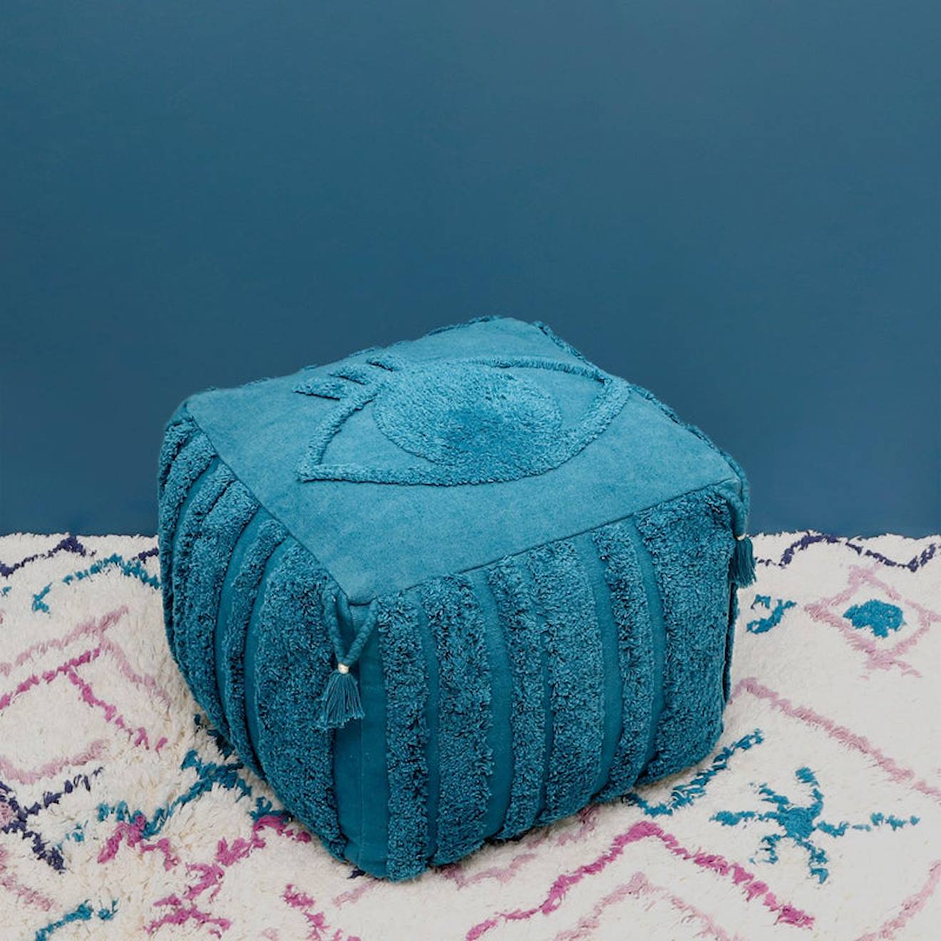 Nattiot - Pouf Bohème Carré Siva Saphir Bleu