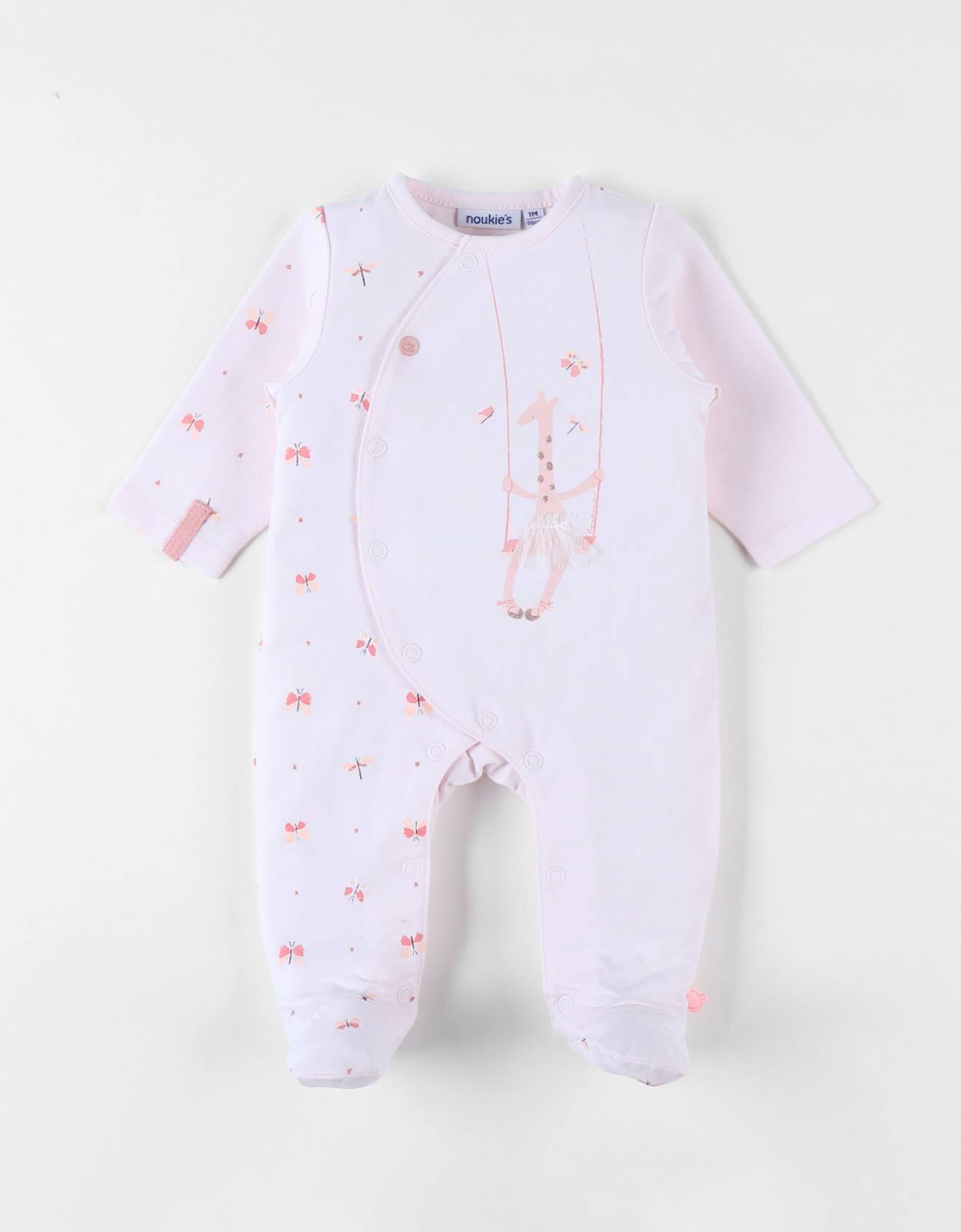 Noukies - Pyjama 1 Pièce Imprimé Papillons Et Girafe En Jersey Rose