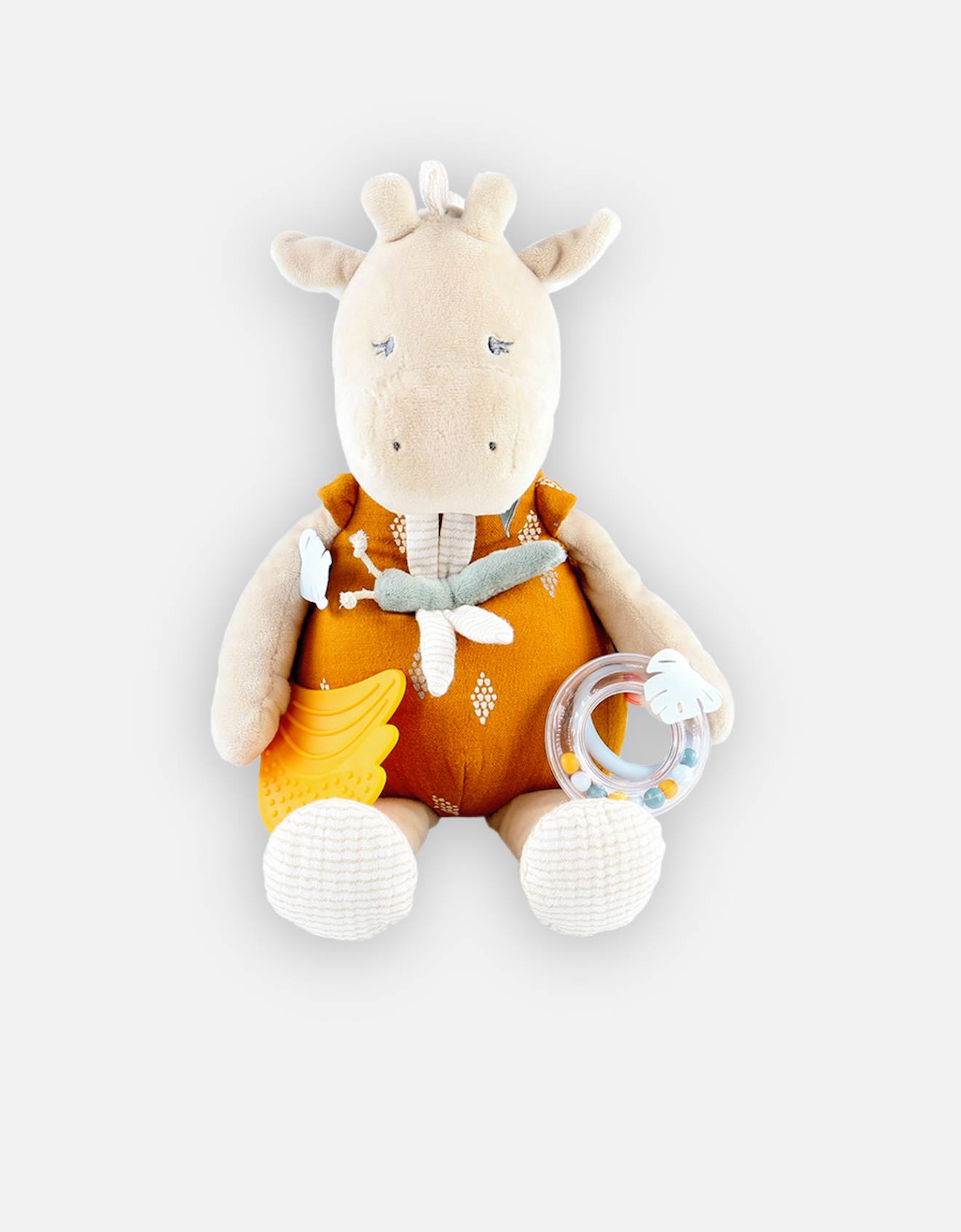 Peluche D'activités Tiga En Veloudoux Et Mousseline De Coton Bio Beige