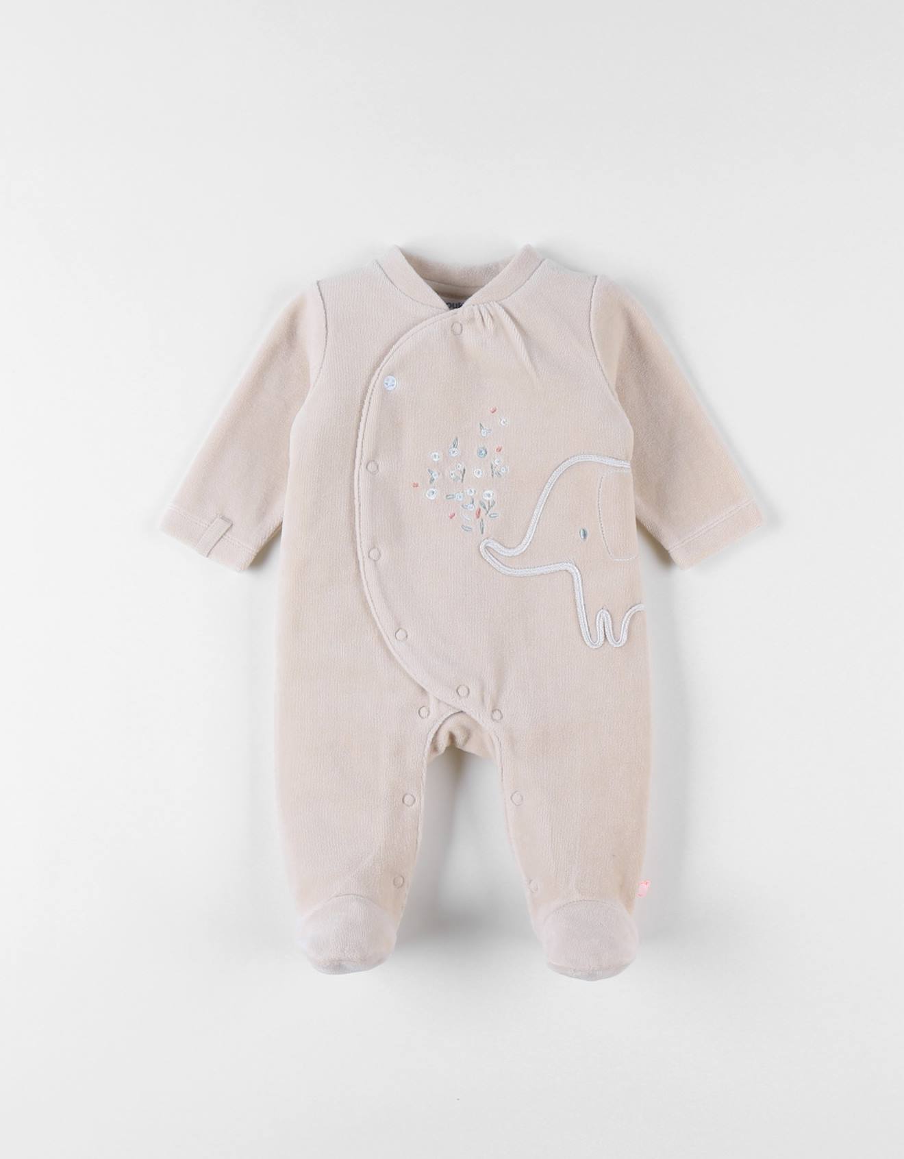 Pyjama En Velours Côtelé Imprimé Éléphant Beige