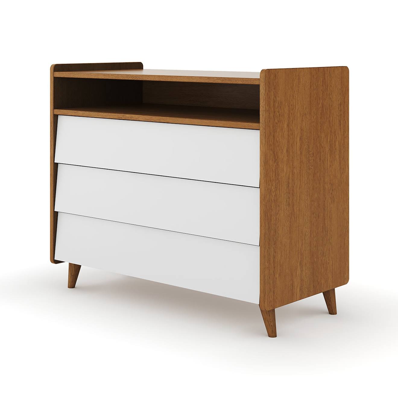Commode 3 Tiroirs Bois Massif Peter Noisette Et Blanc