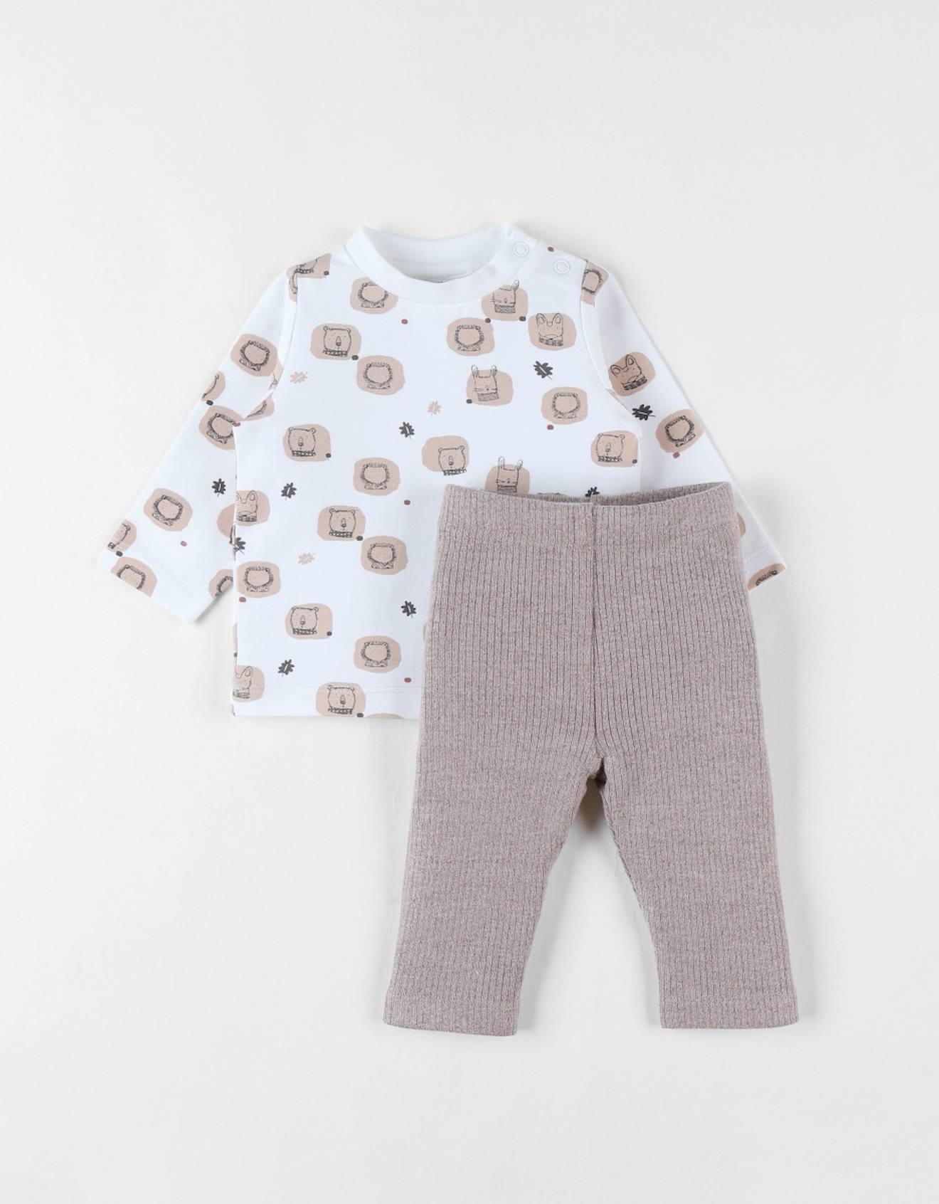 Lot T-shirt + Legging Jersey Côtelé Beige