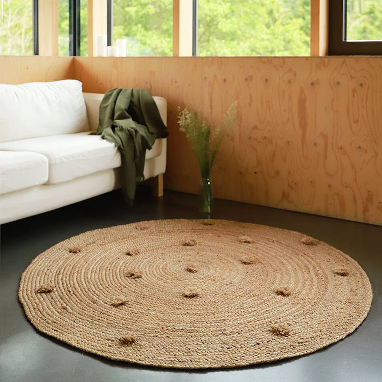 Nattiot - Tapis Rond Jute Avec Pompons Siska Marron