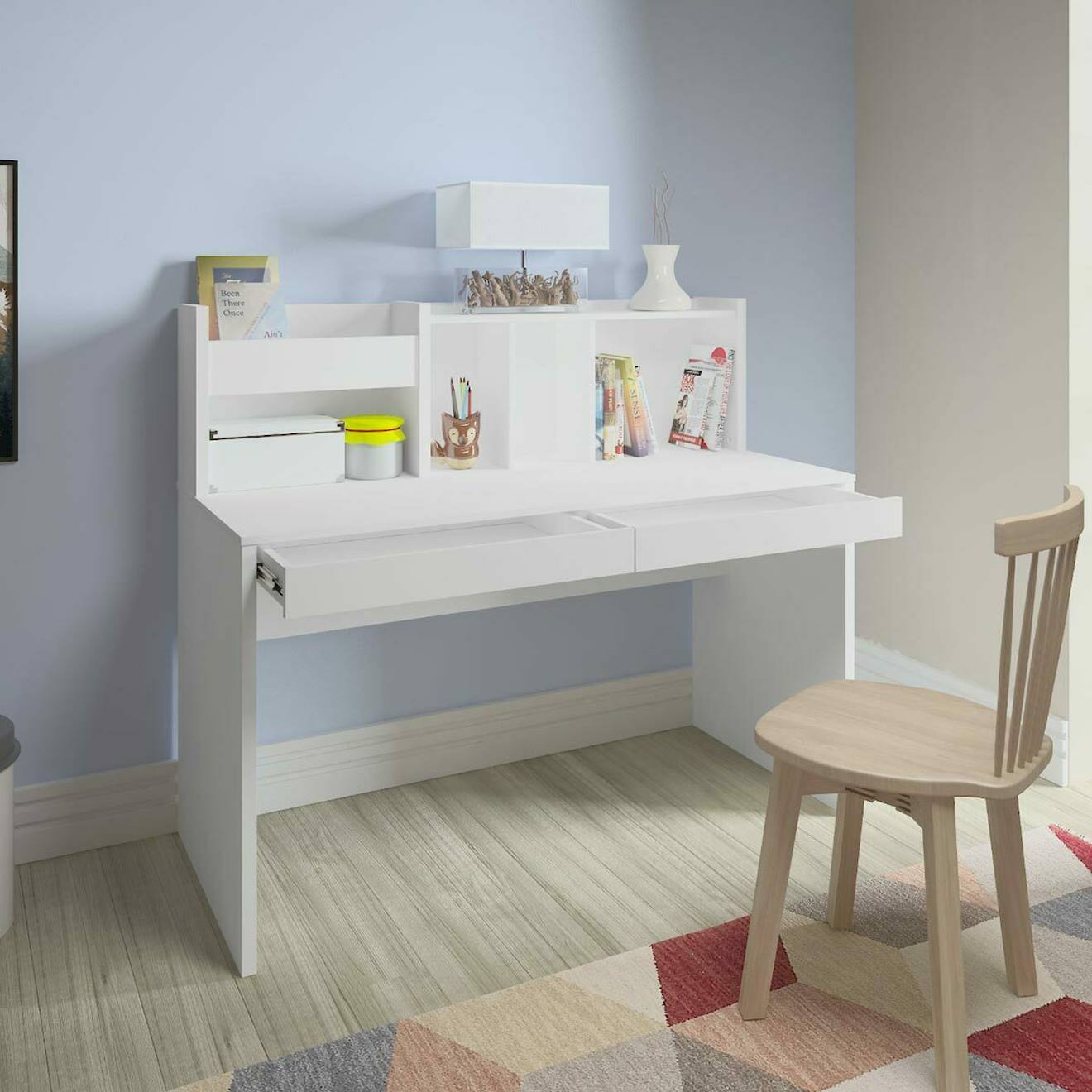 Bureau Avec Sur-meuble Tacco Blanc Et Bois