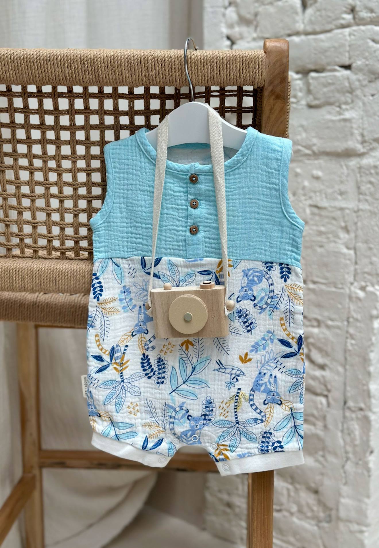 Barboteuse Bébé En Gaze De Coton Gamboa Bleu