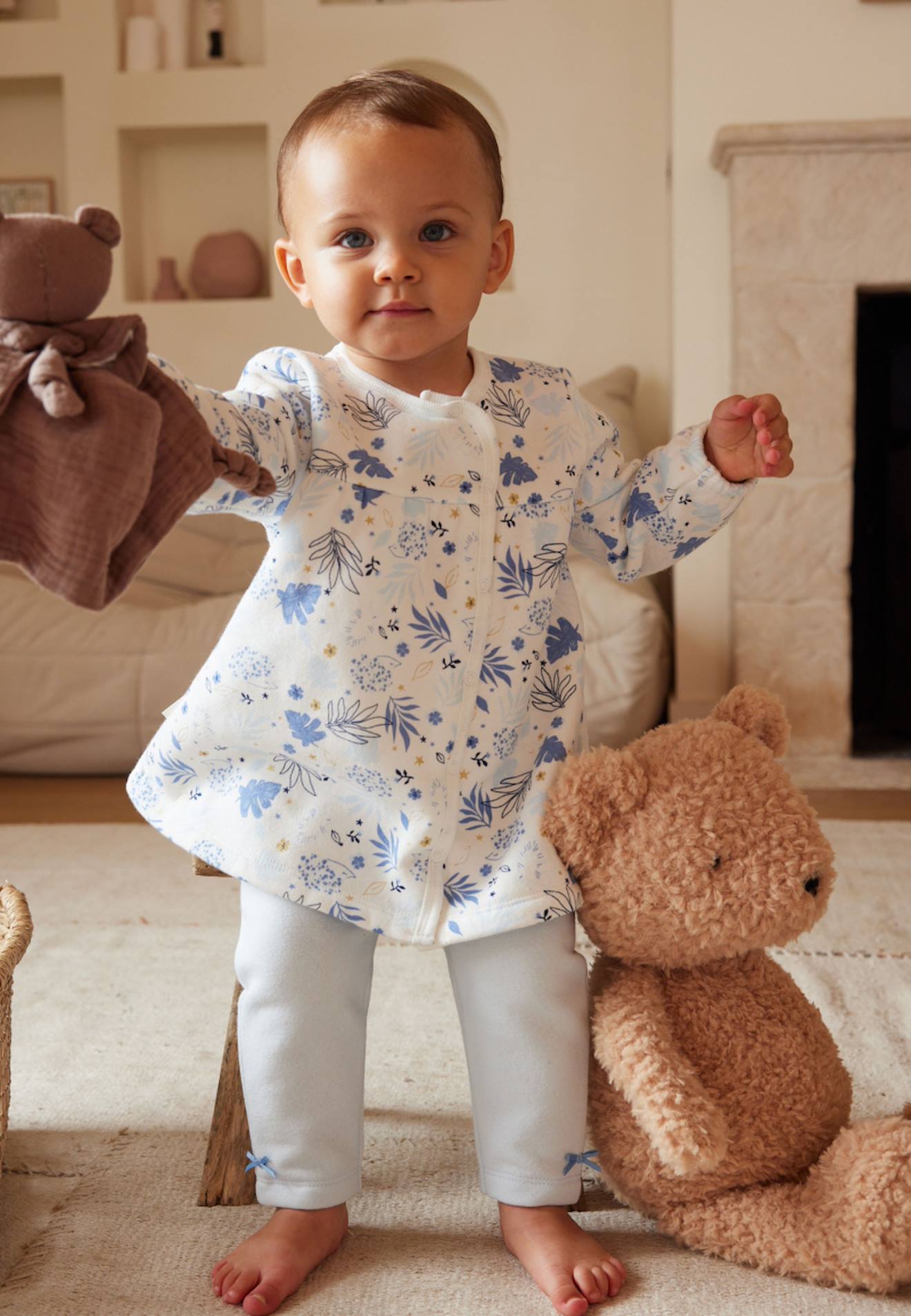 Ensemble Robe Et Legging En Molleton Bébé Fille Luna Bleu