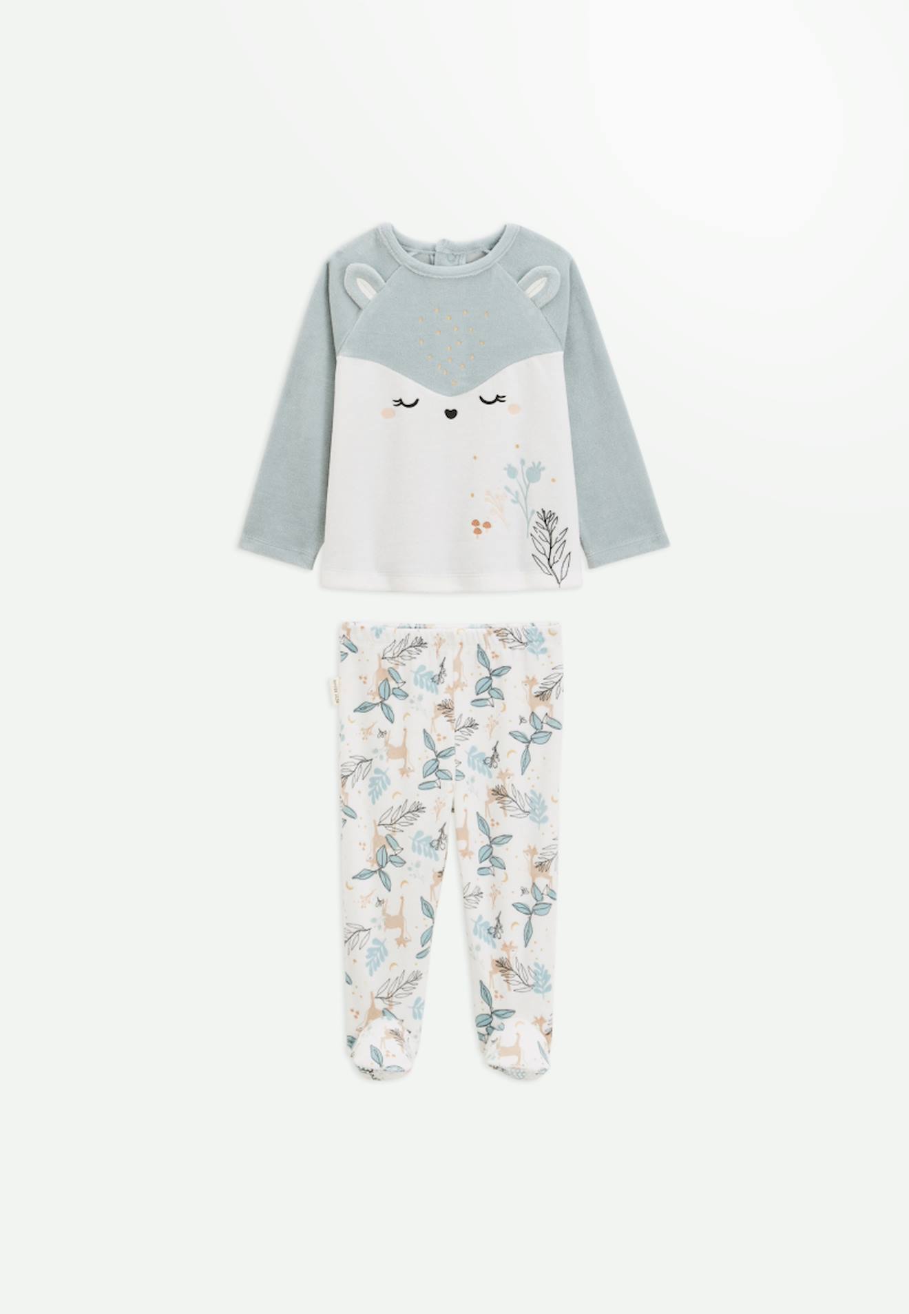 Pyjama Bébé 2 Pièces En Velours Avec Pieds Alma Bleu