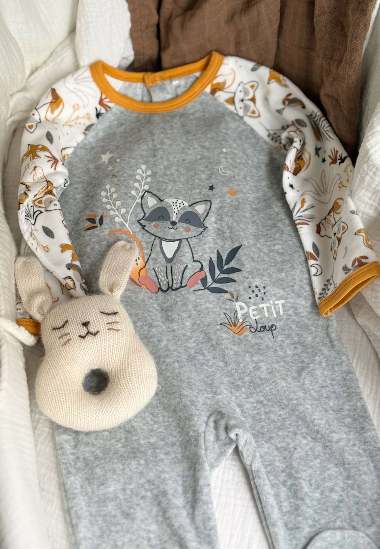 Pyjama Bébé En Velours Petit Loup Gris