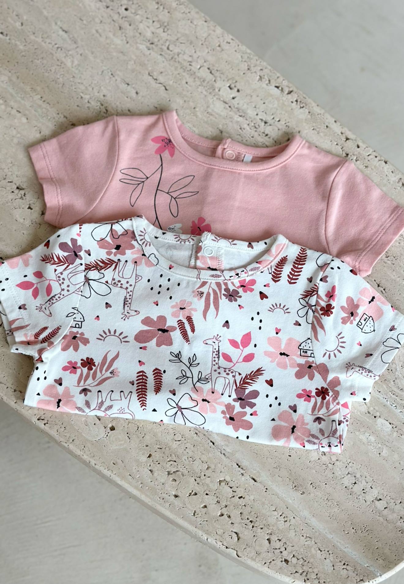 Lot De 2 T-shirts Bébé Manches Courtes Petit Safari Rose