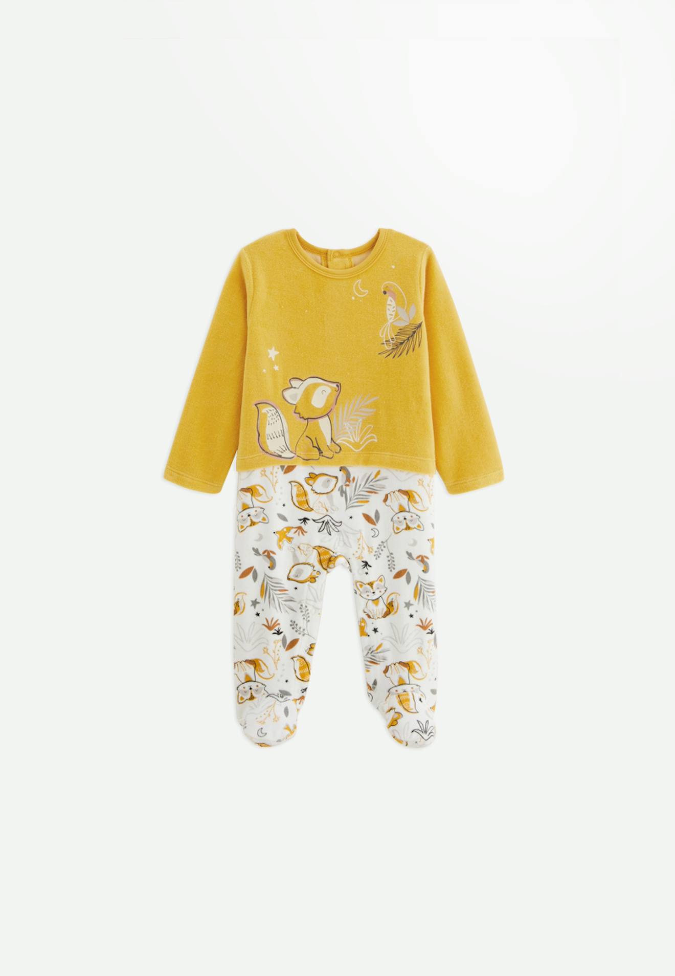 Pyjama Bébé En Velours Petit Loup Ocre