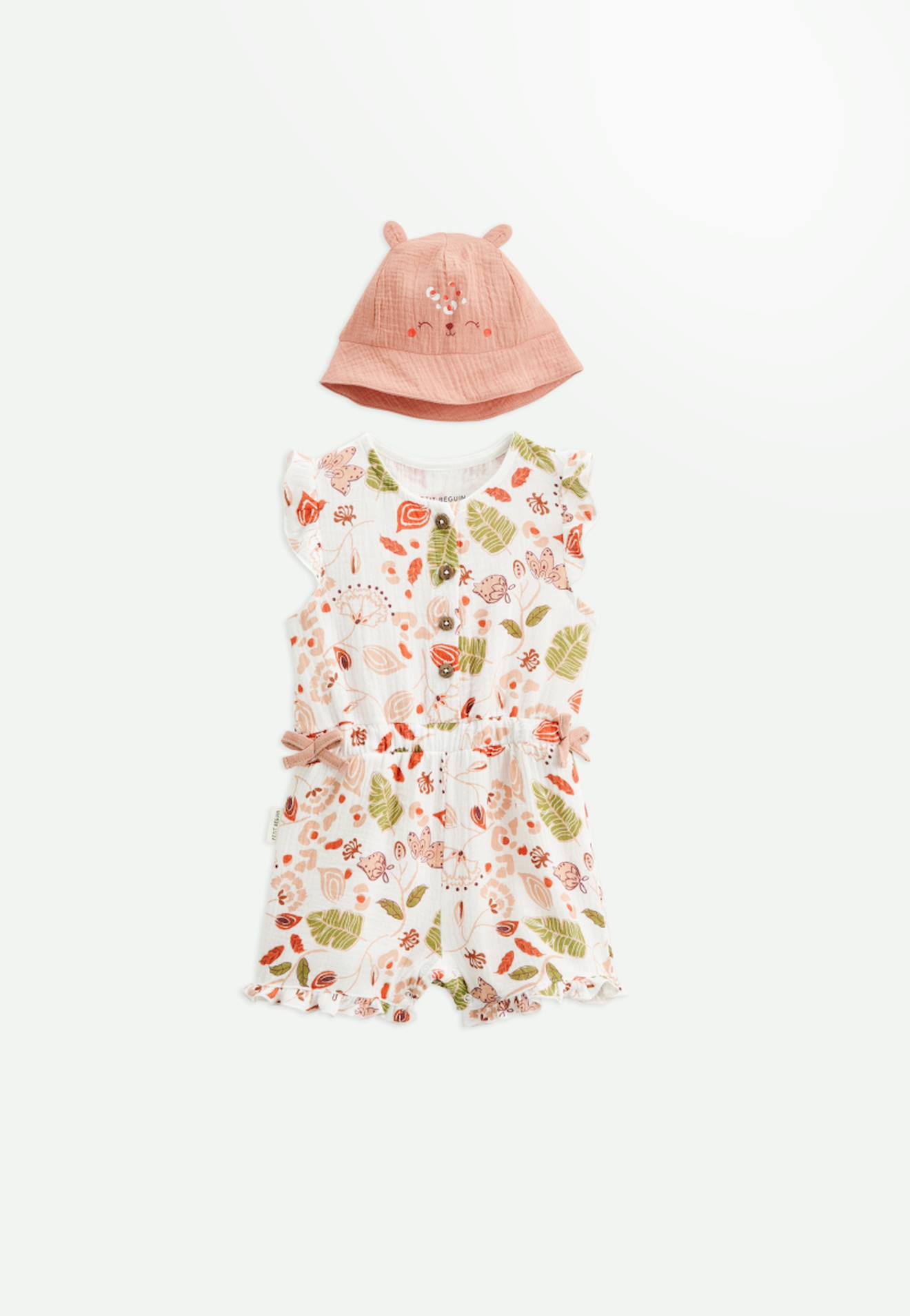 Combishort Bébé + Chapeau En Gaze De Coton Mindanao Rose