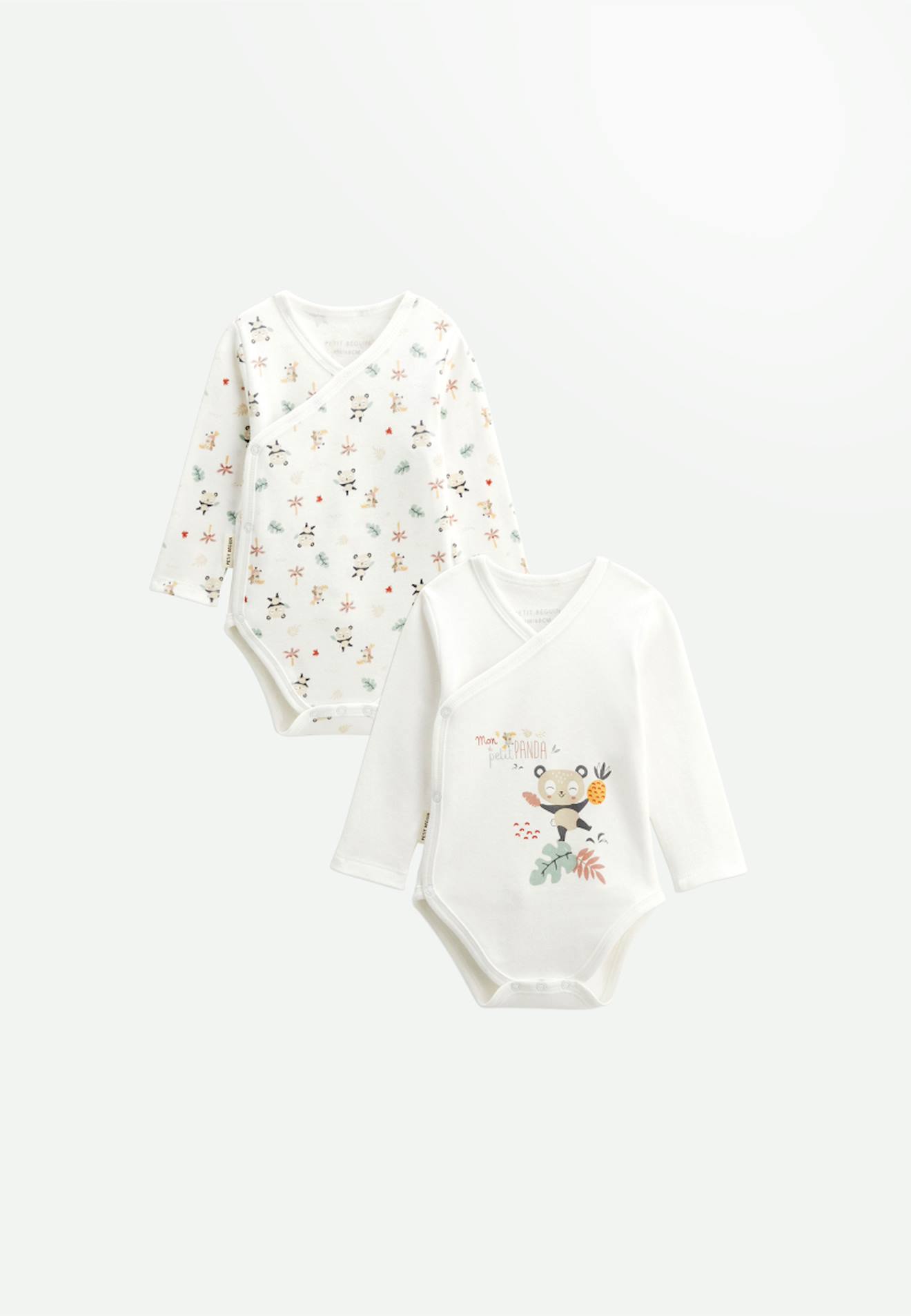 Lot De 2 Bodies Bébé Manches Longues Ouverture Croisée Baby Panda Ecru