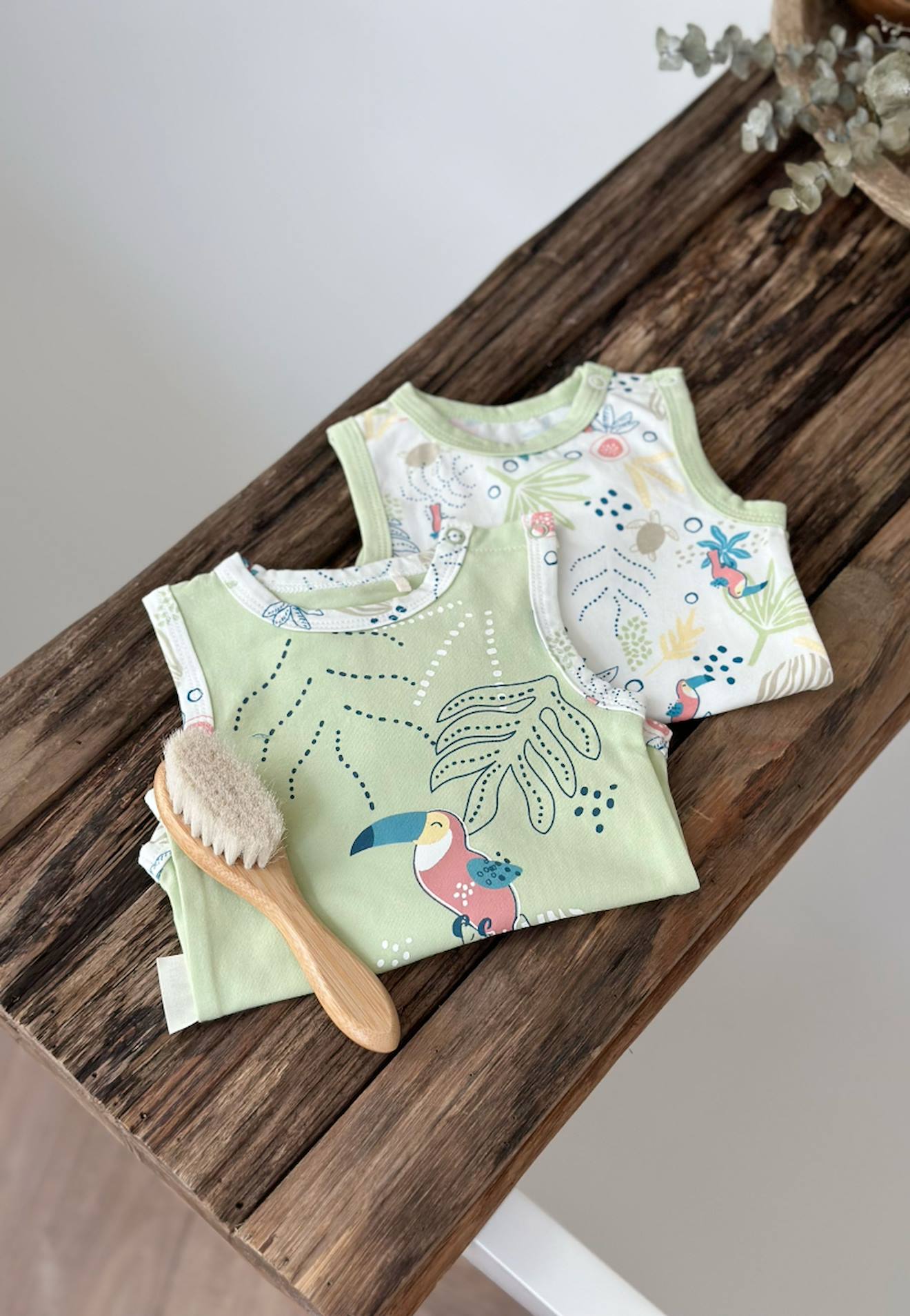 Lot De 2 Bodies Bébé Sans Manches Moka Vert