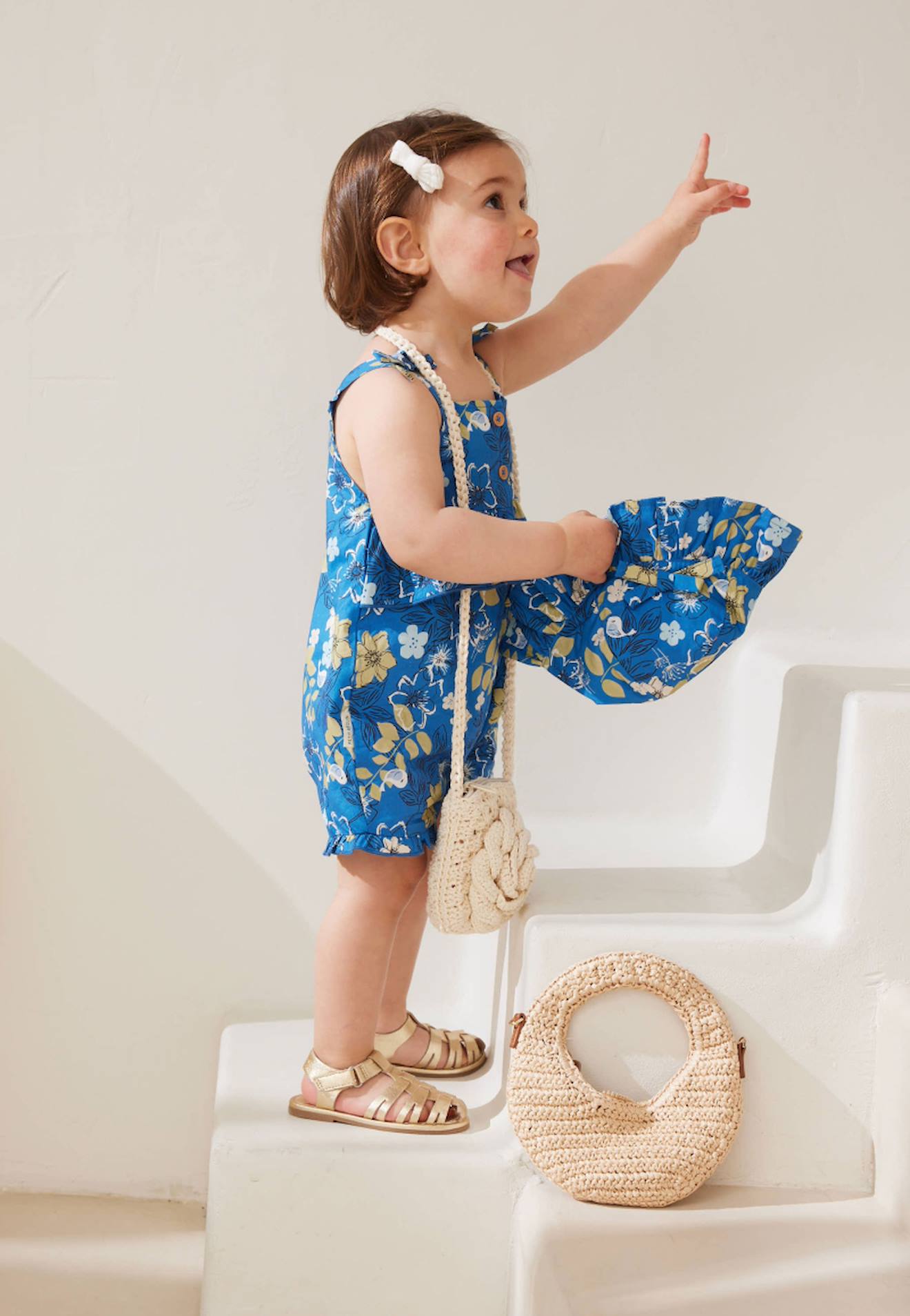 Barboteuse Bébé + Chapeau En Popeline Flora Bleu