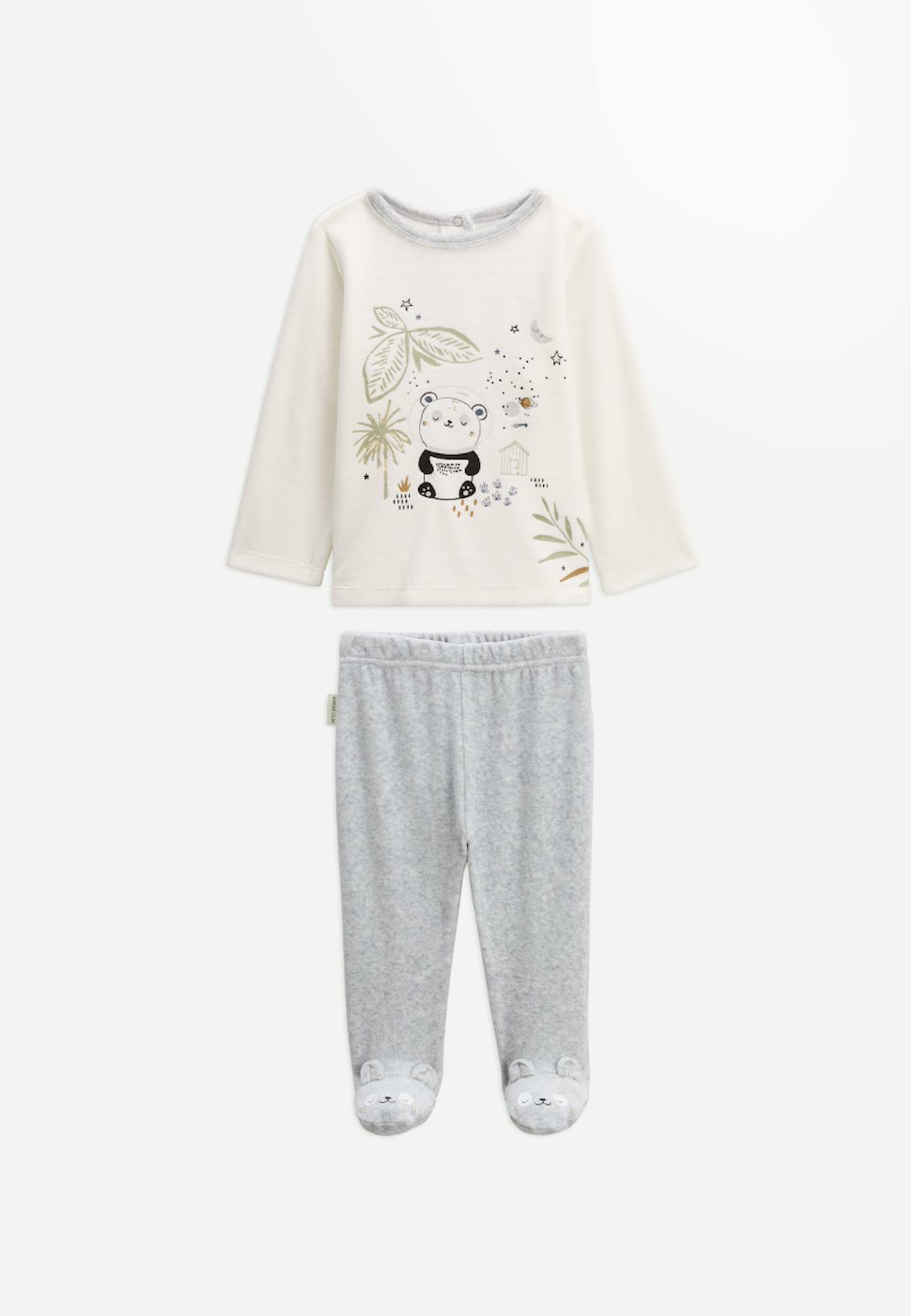 Pyjama Bébé 2 Pièces En Velours Tropic Moon Ecru