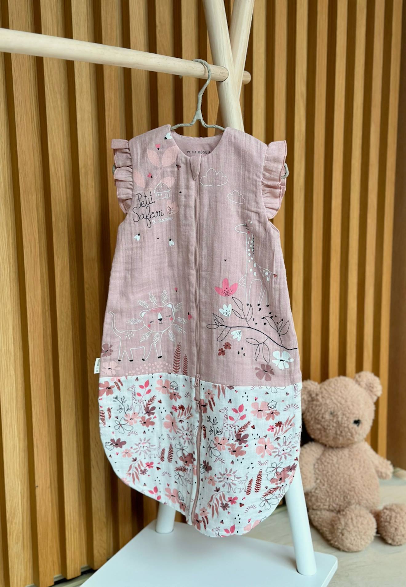 Turbulette D'été En Gaze De Coton Avec Jambes Séparables Petit Safari Rose