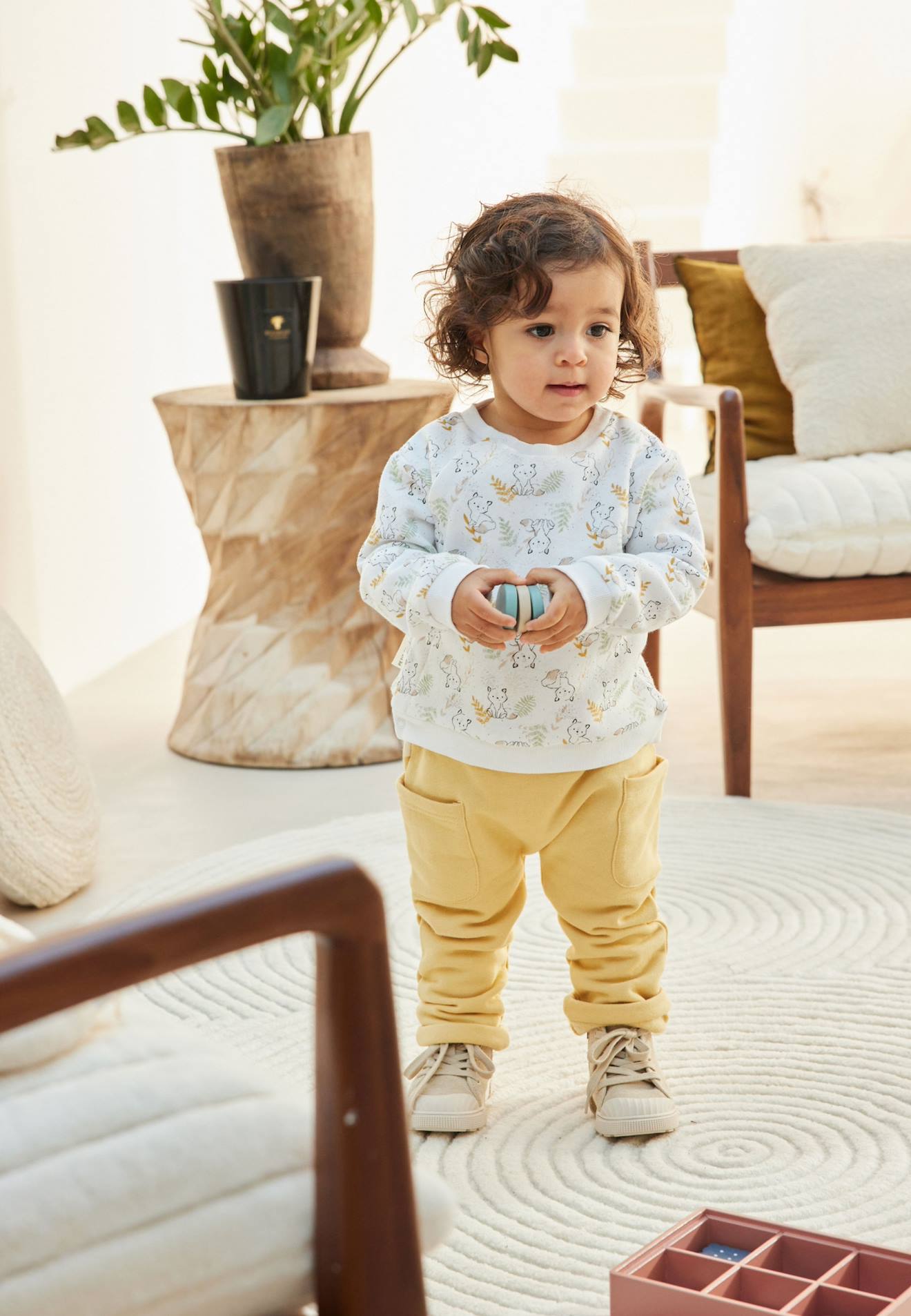Ensemble sweat et pantalon bébé mixte en molleton little fox ecru