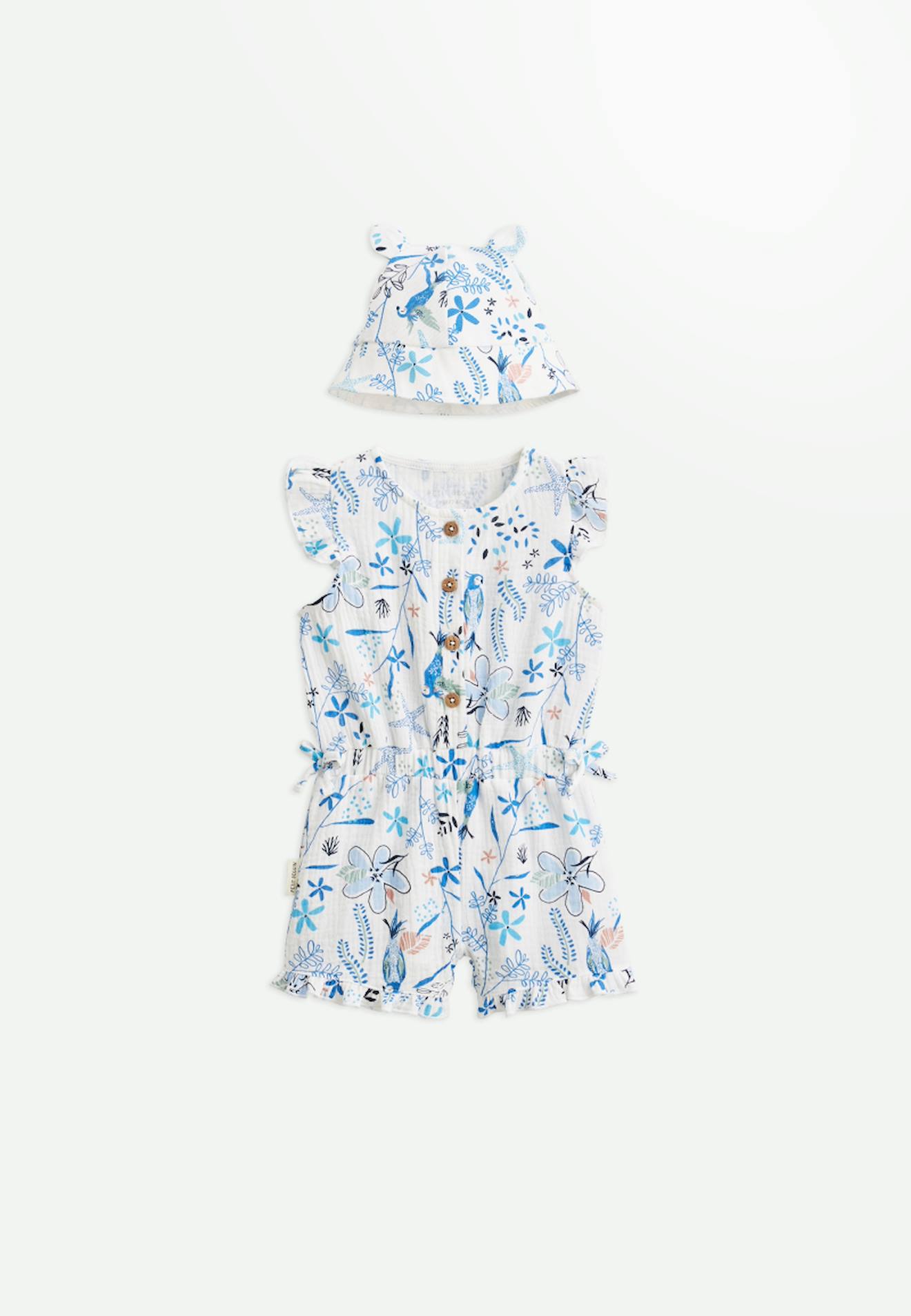 Combishort Bébé + Chapeau En Gaze De Coton Océan D'amour Ecru