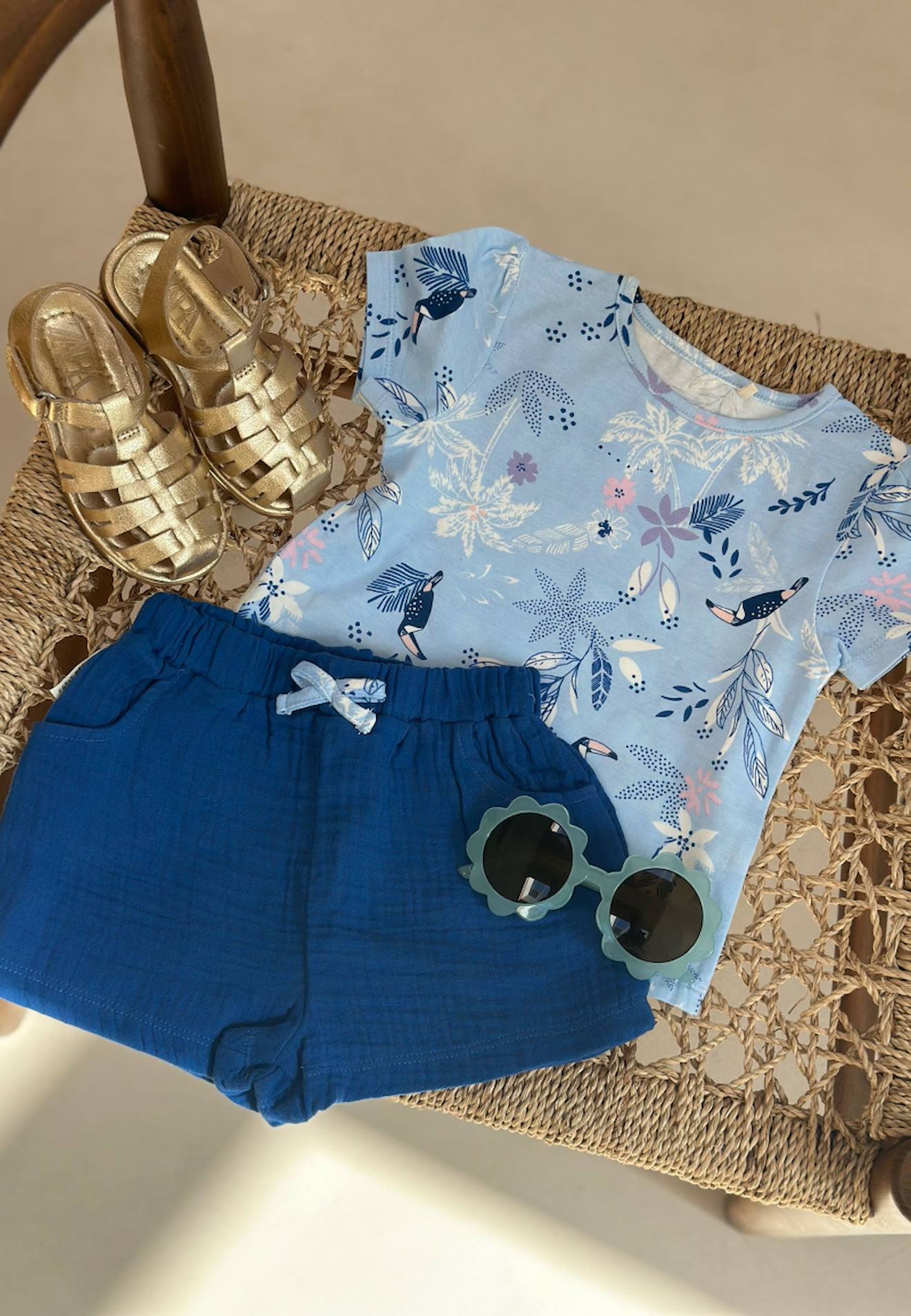 Ensemble Bébé T-shirt Et Short En Gaze De Coton Bella Chica Bleu