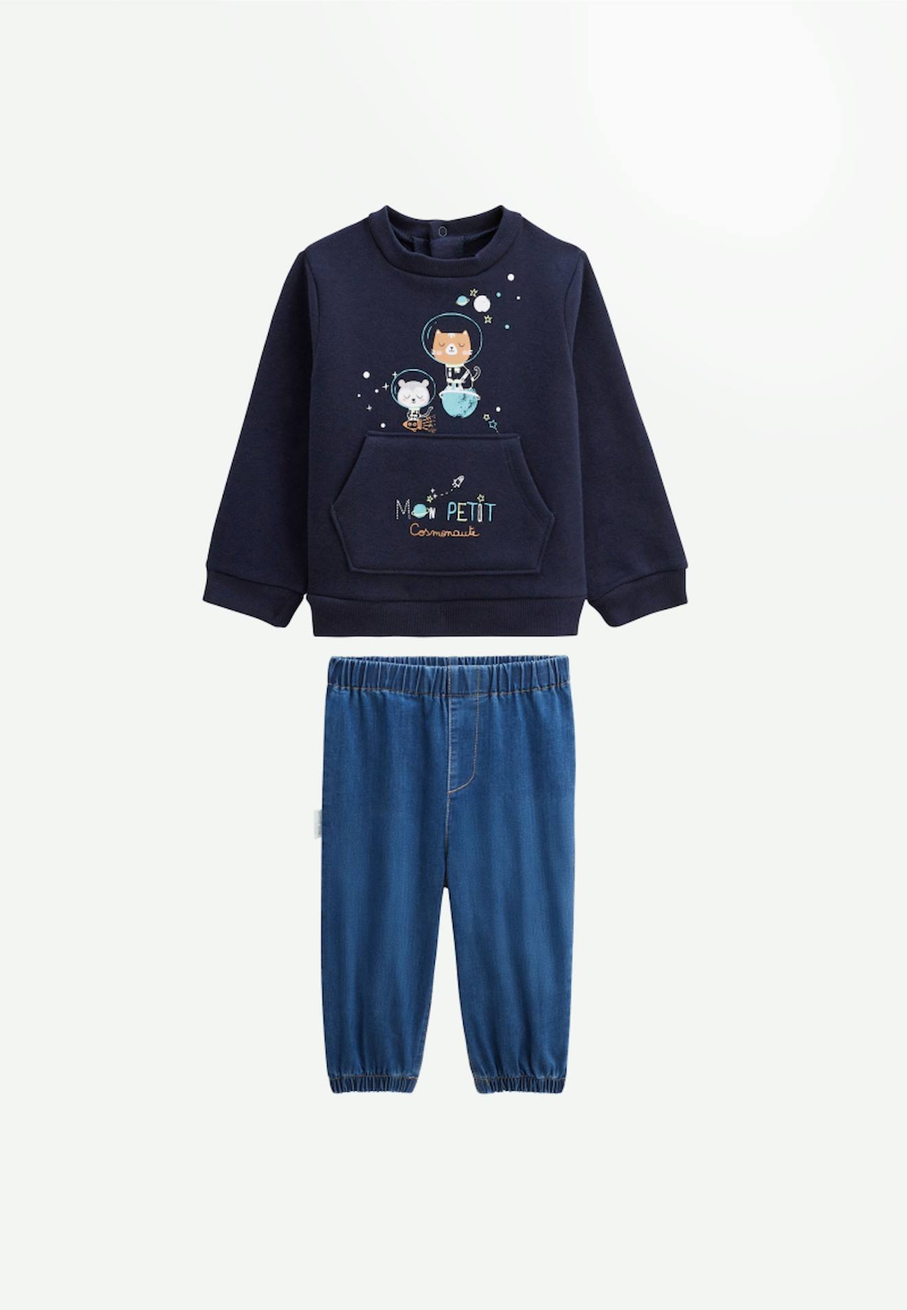 Petit Beguin - Ensemble Bébé Sweat-shirt En Molleton Et Pantalon Mon Petit Cosmonaute Bleu