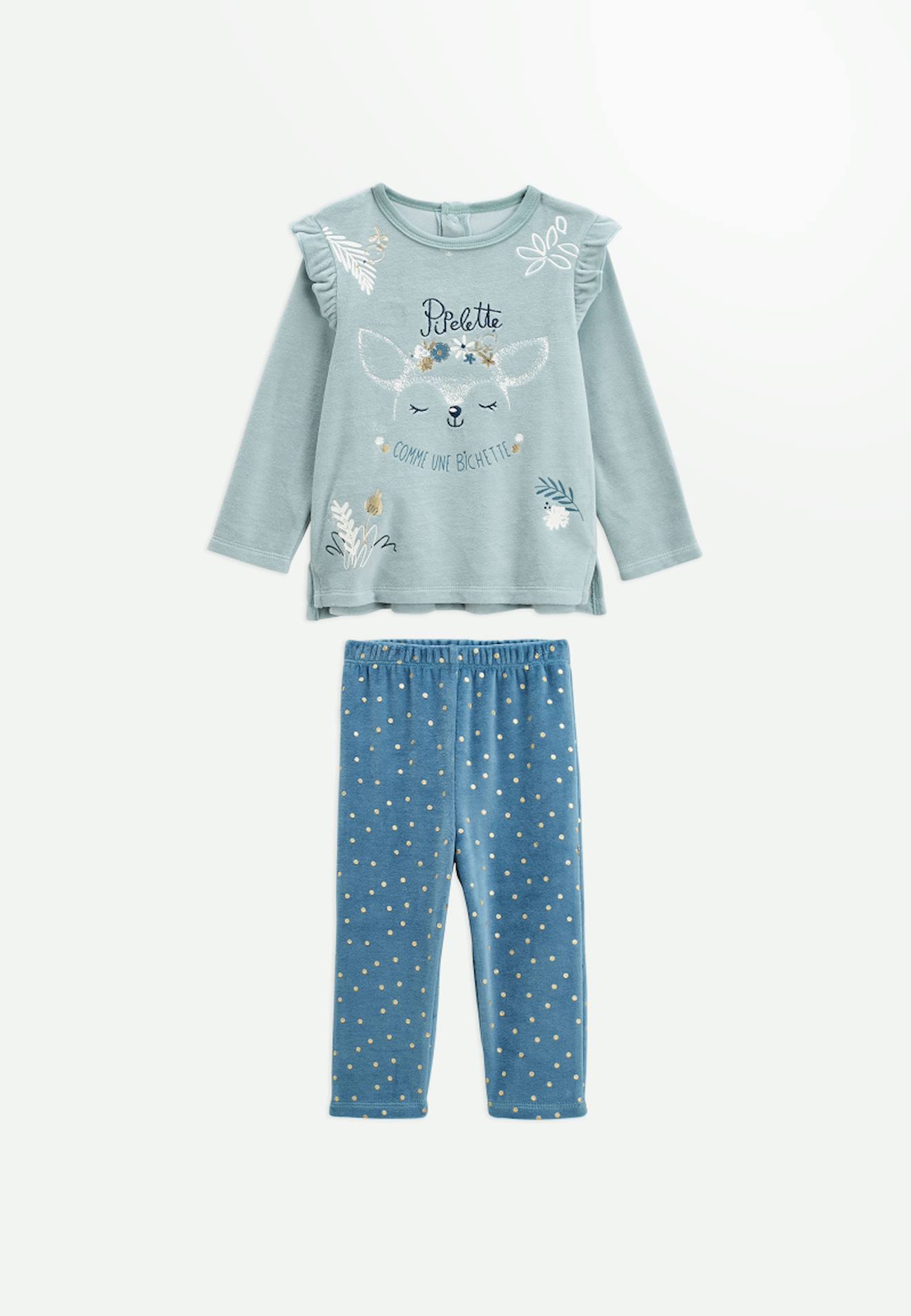 Pyjama Bébé 2 Pièces En Velours Bichette Bleu