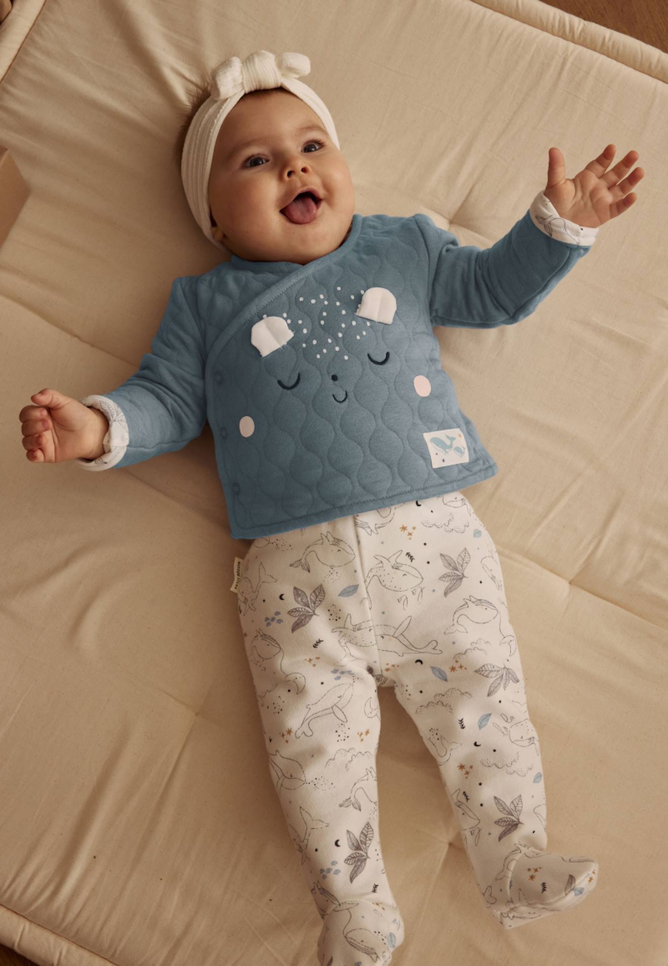 Ensemble Bébé Veste En Coton Matelassé Et Pantalon En Velours Petite Balade Ecru