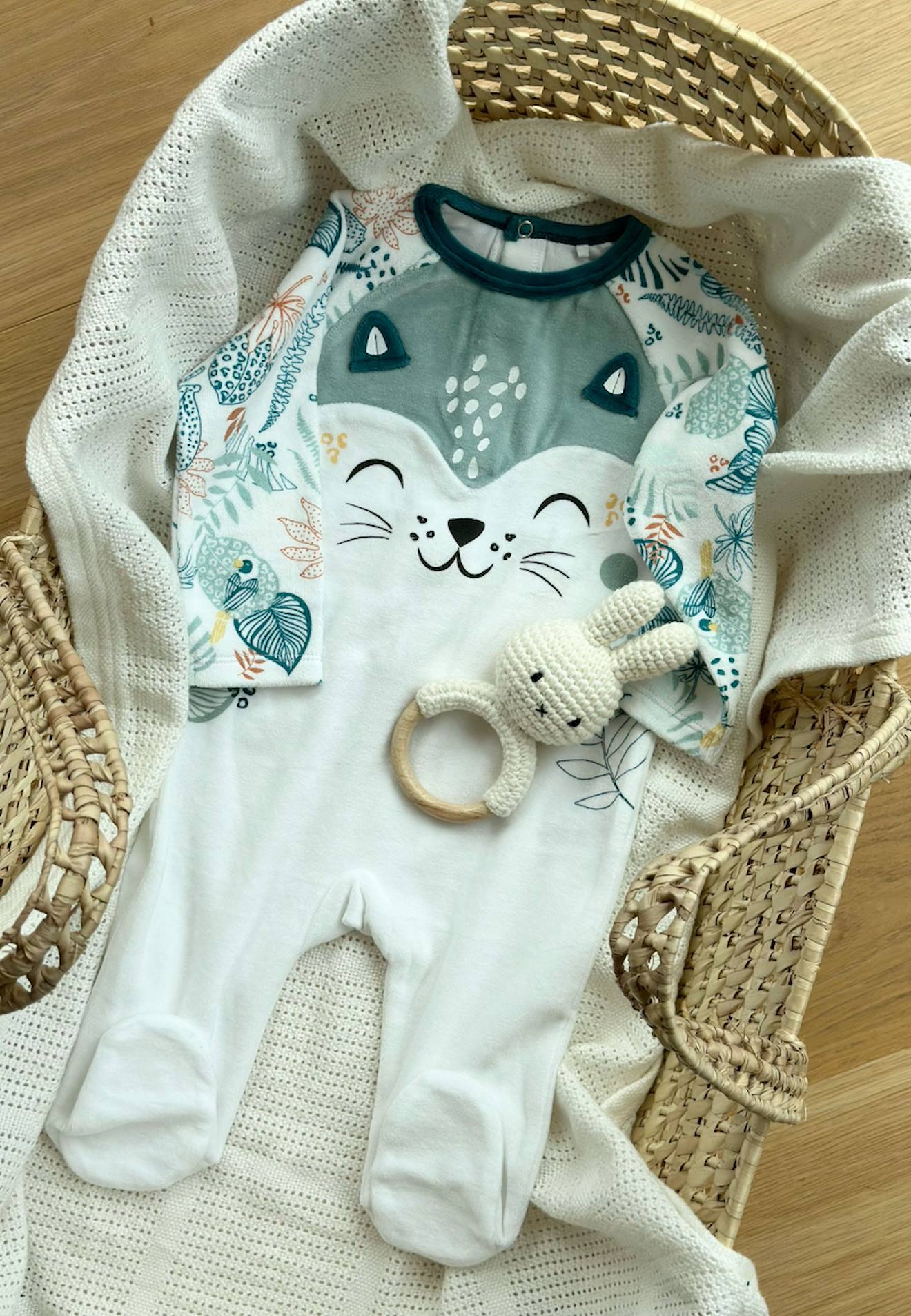 Pyjama Bébé En Velours Écru Roméo Ecru