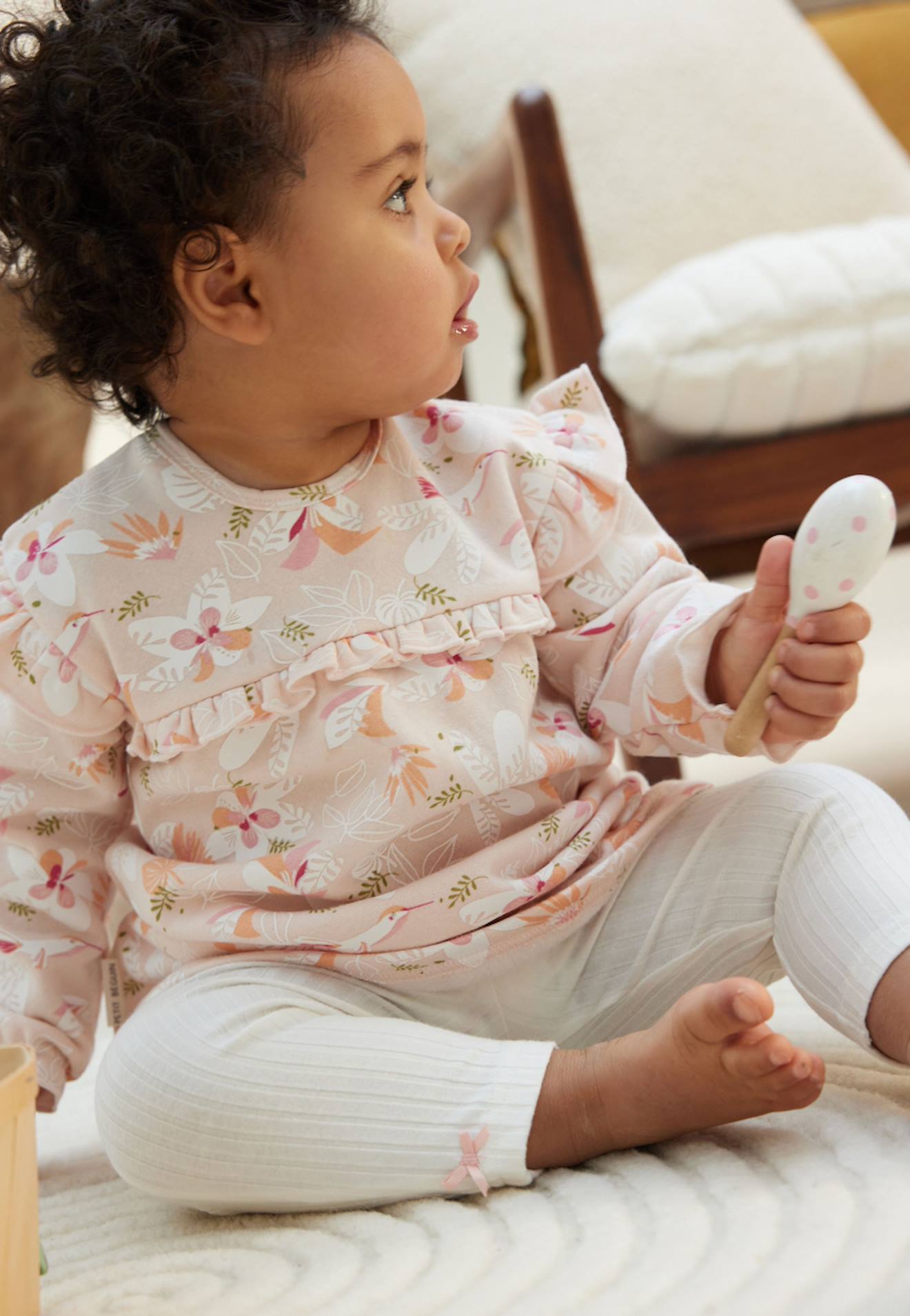 Ensemble Bébé Robe En Molleton Et Legging Kalaoupe Rose
