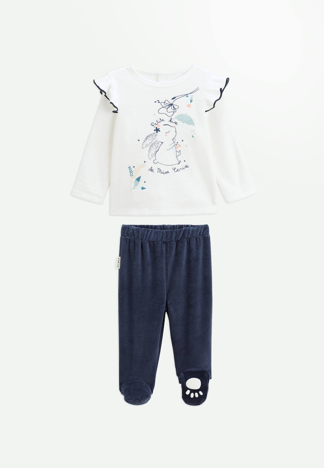 Pyjama Bébé 2 Pièces En Velours Misscerise Bleu