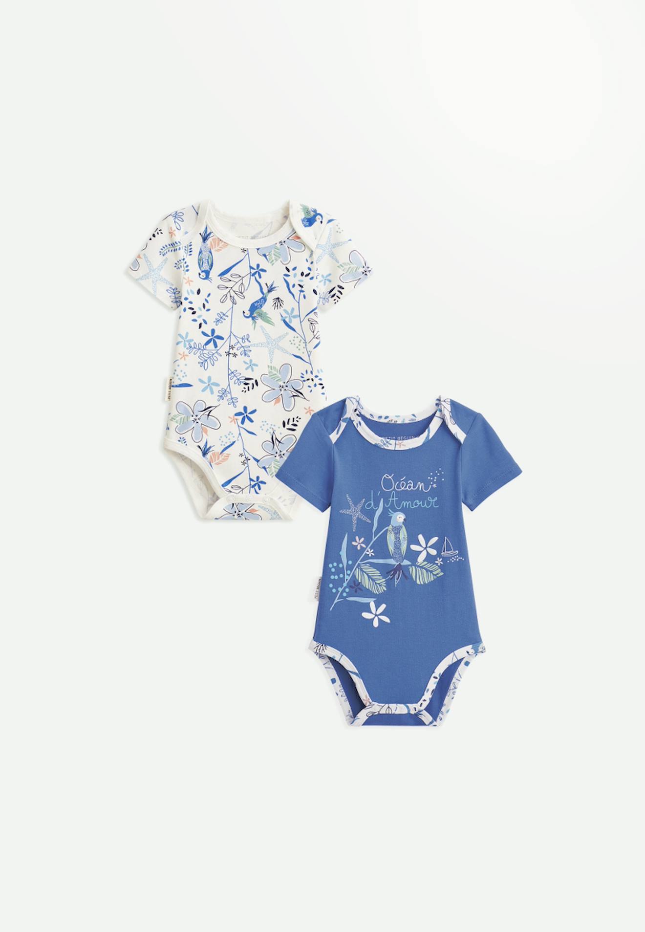 Lot De 2 Bodies Bébé Manches Courtes Océan D'amour Bleu