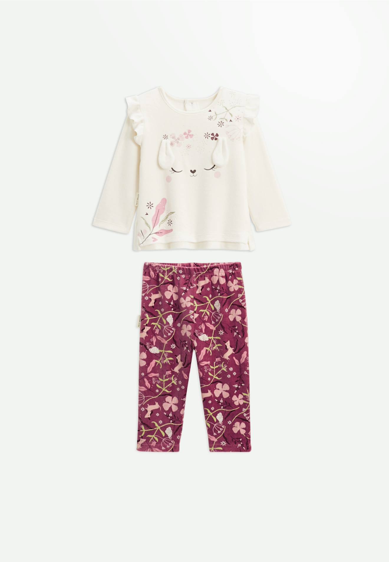 Pyjama Bébé 2 Pièces En Velours Mila Ecru