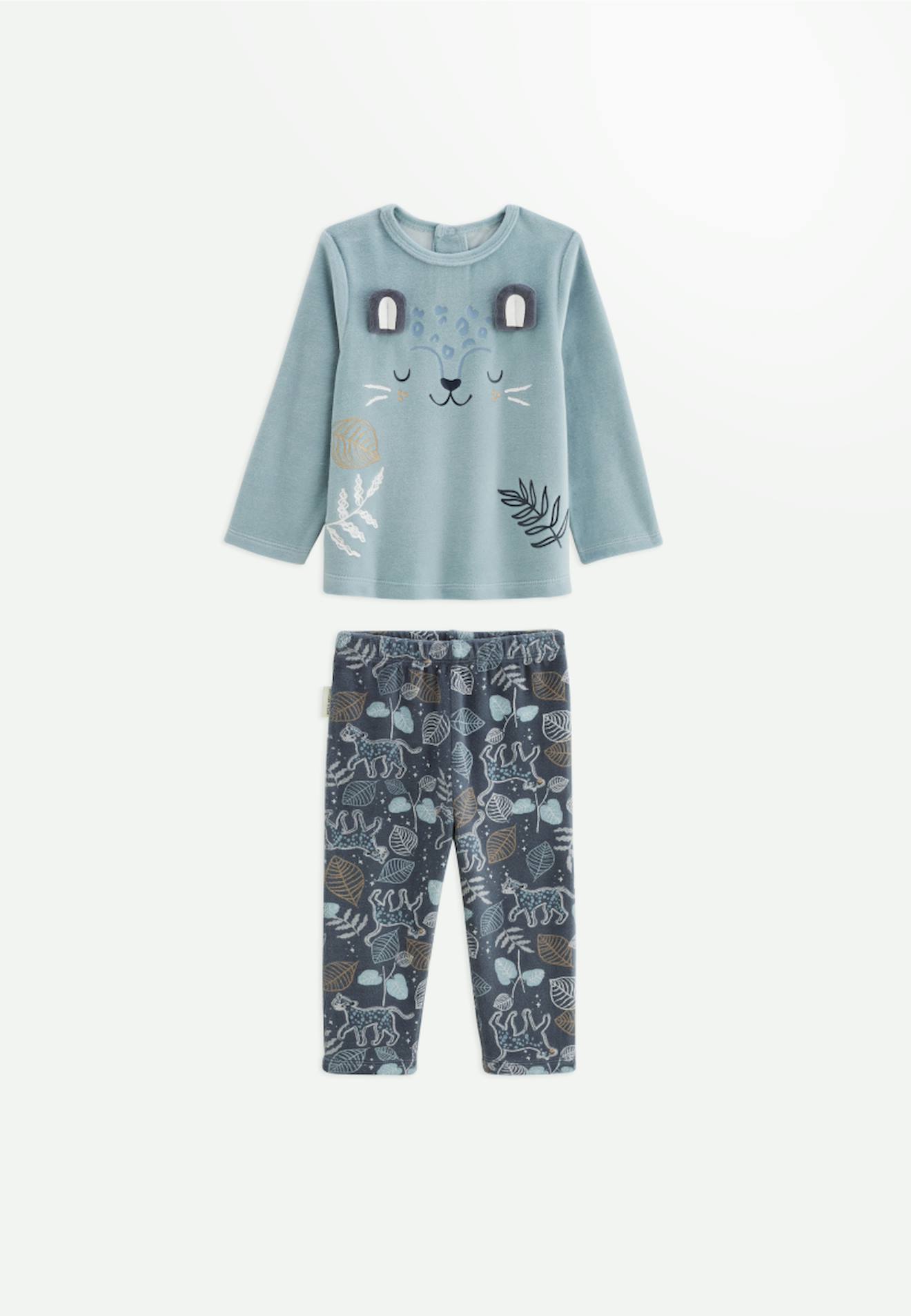 Pyjama Bébé 2 Pièces En Velours Félintrépide Bleu