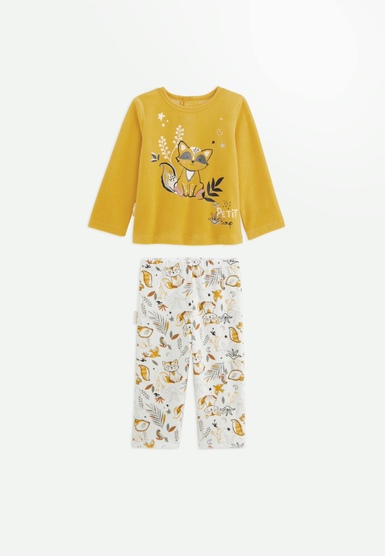 Pyjama Enfant 2 Pièces En Velours Petit Loup Ocre
