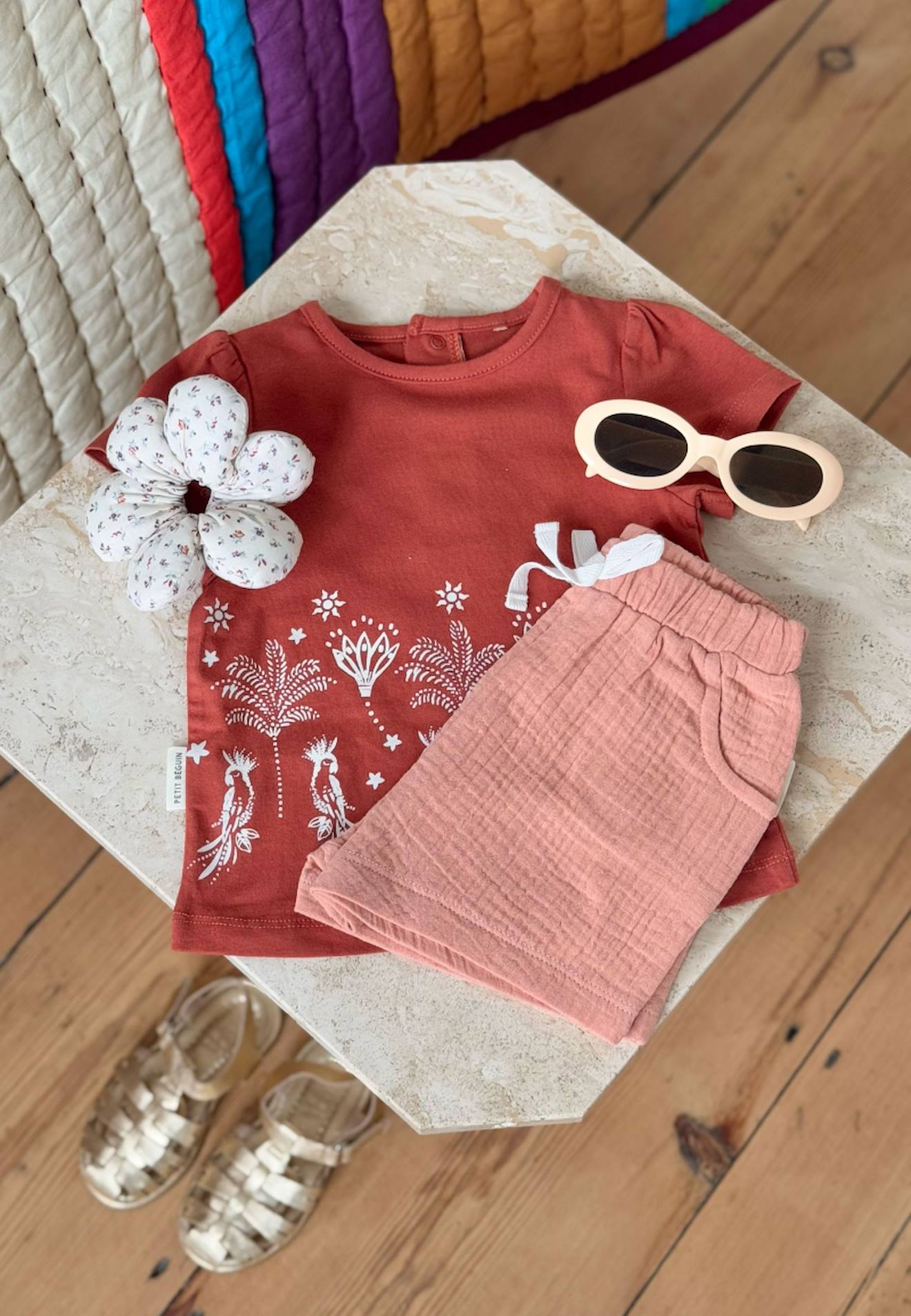 Ensemble Enfant T-shirt Et Short En Gaze De Coton Fiesta Terracotta