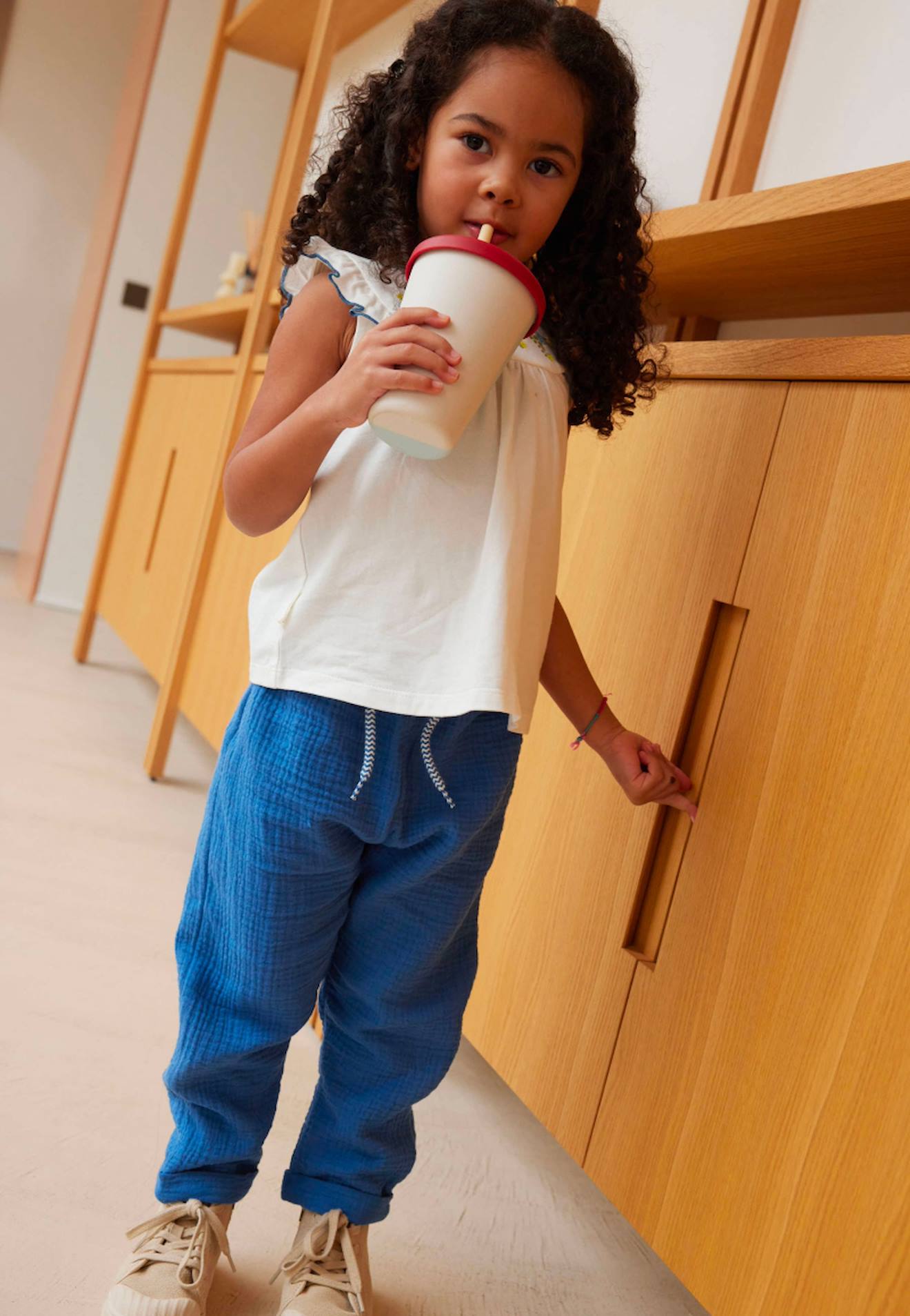 Pantalon Enfant En Gaze De Coton Flora Bleu