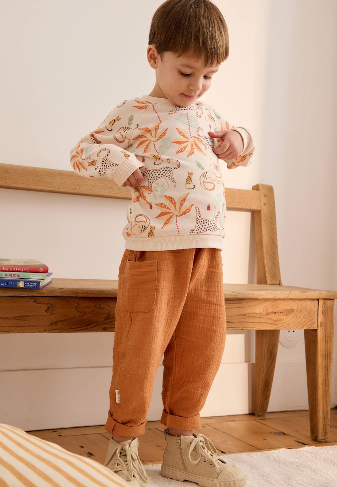 Ensemble Enfant Sweat Et Pantalon En Gaze De Coton Tango Marron
