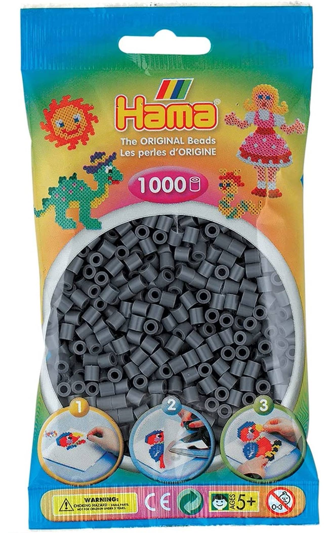 Sachet 1000 Perles Plastique Midi Blanc Calcaire Gris
