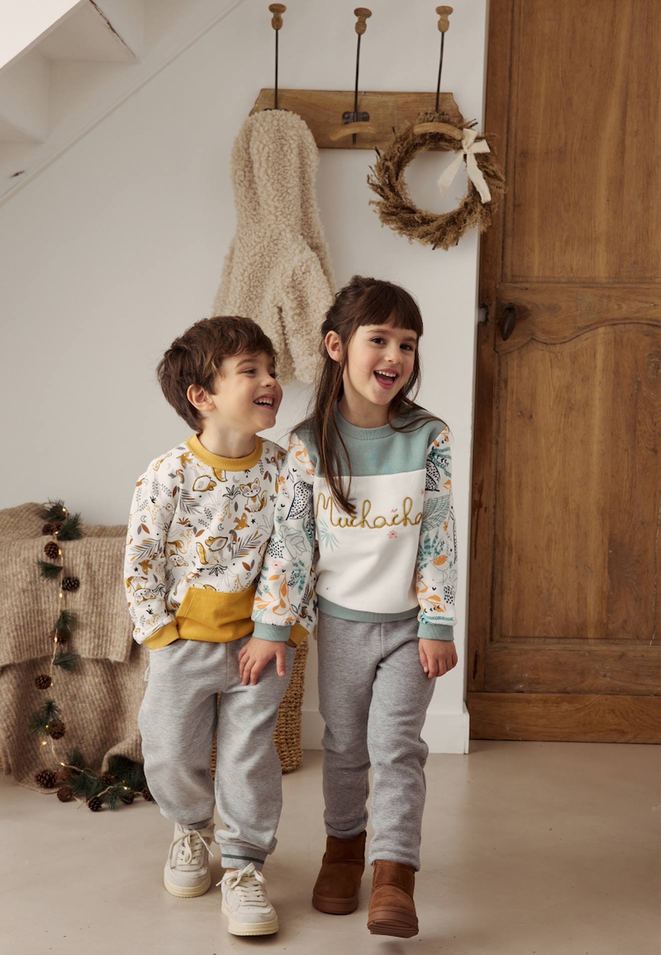 Sweat-shirt Enfant En Molleton Doux Petit Béguin – Modèle Oscar, écru Et Bleu, Motif Félin | Chaud, Confortable, Label OEKO-TEX