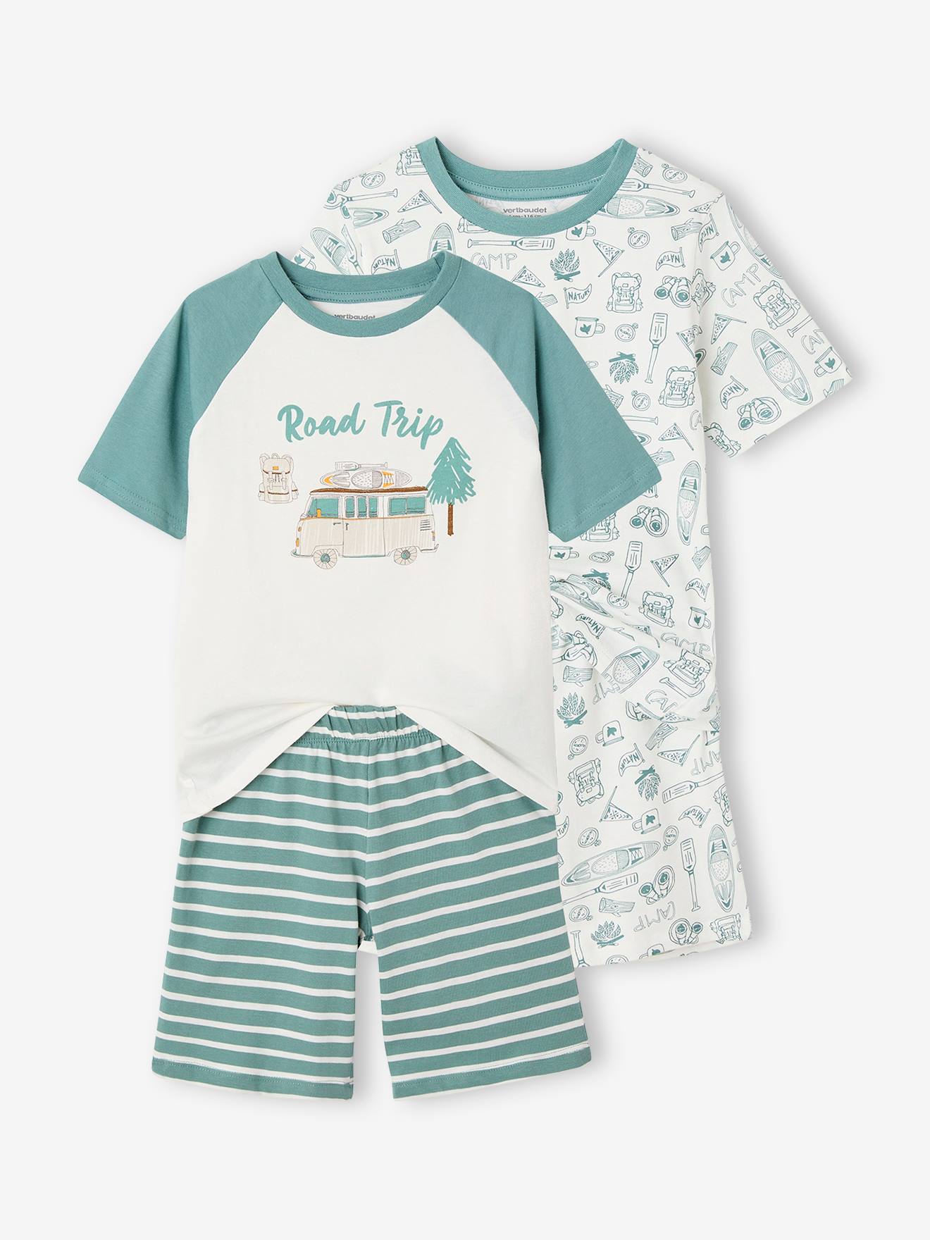 Lot de 2 pyjashorts Road Trip garçon vert émeraude