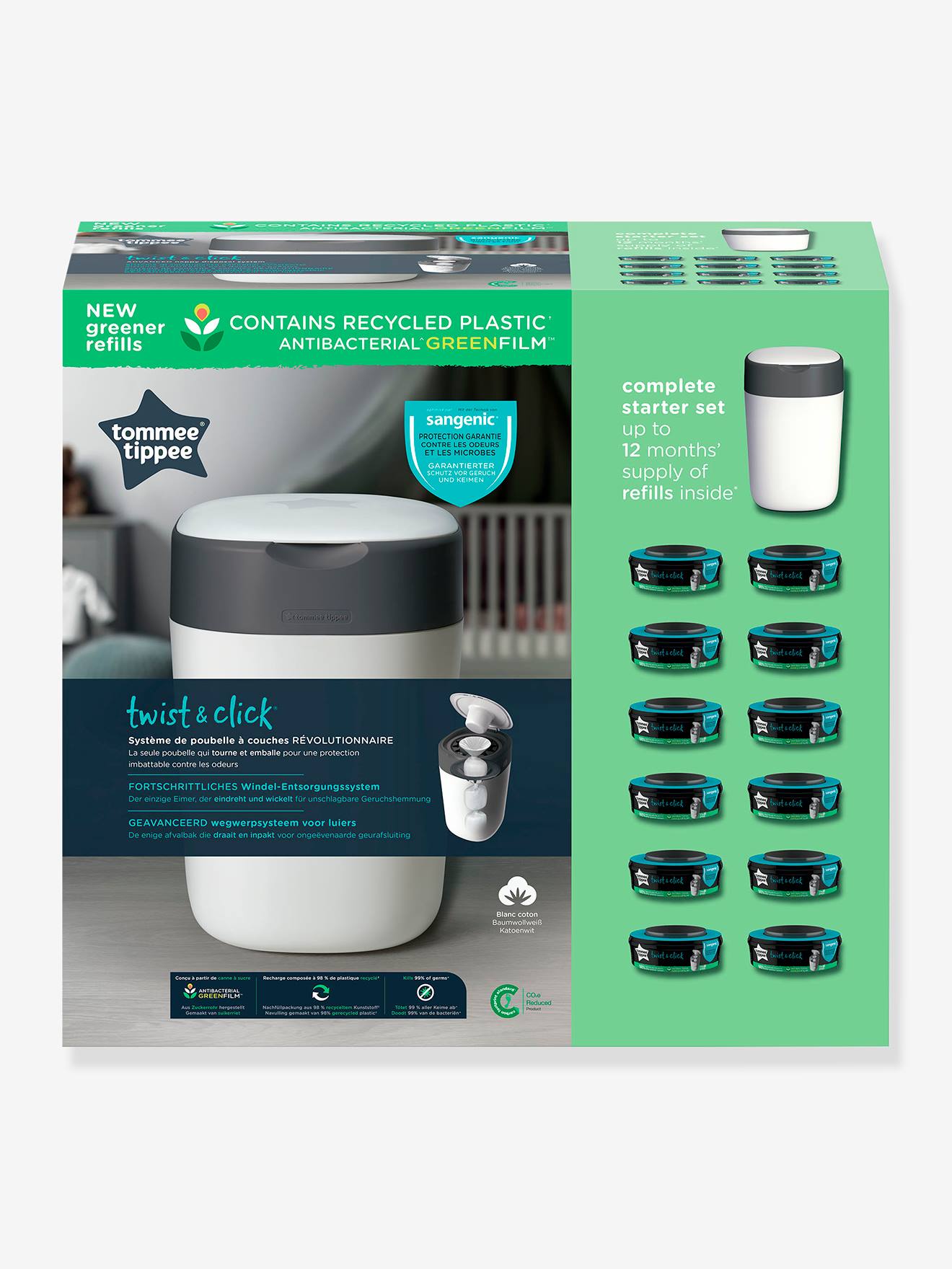 Starter pack poubelle à couches Twist & Click + 12 recharges blanc (Tommee Tippee) - Image 1
