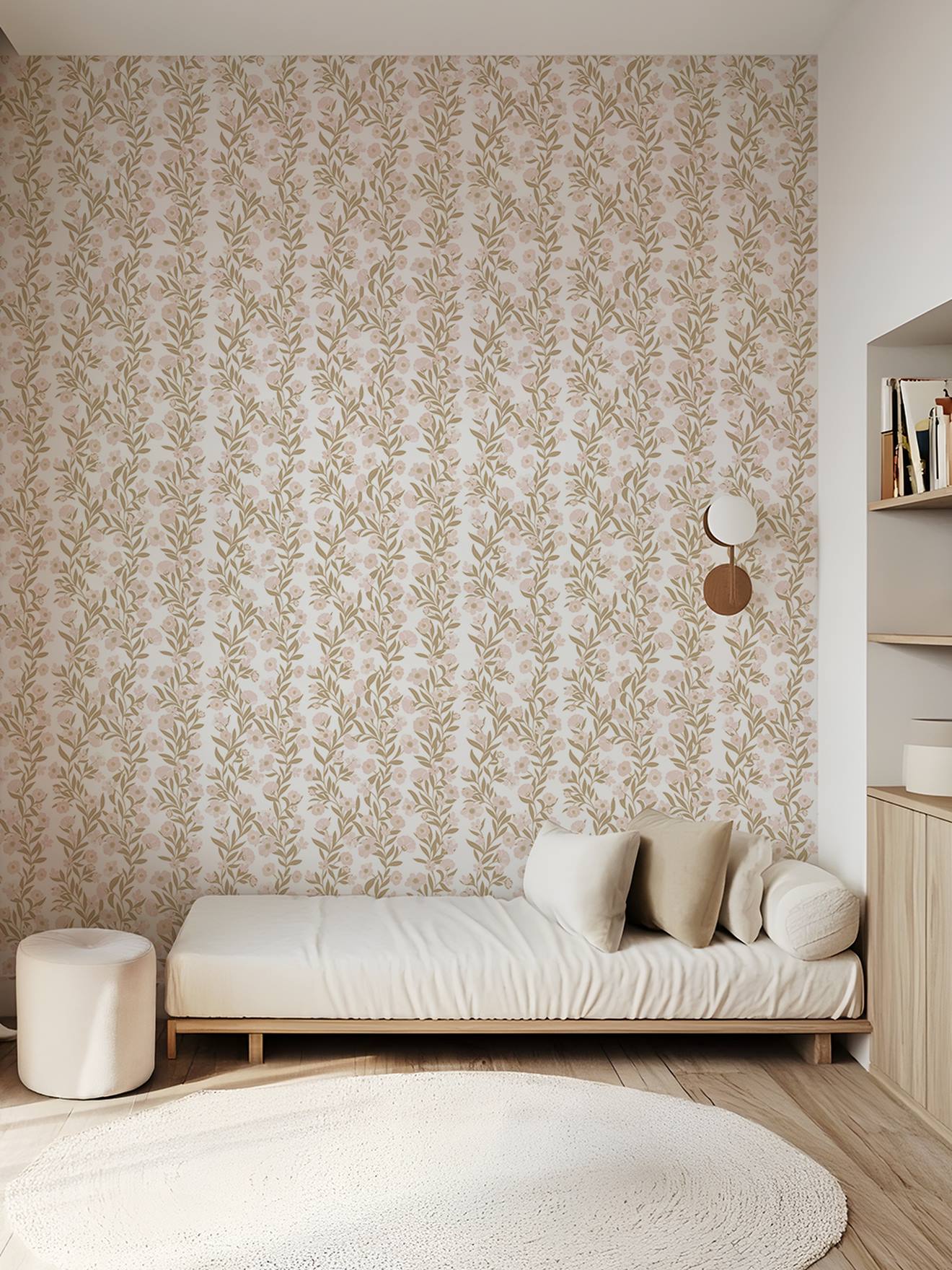 Papier peint guirlande de fleurs rose